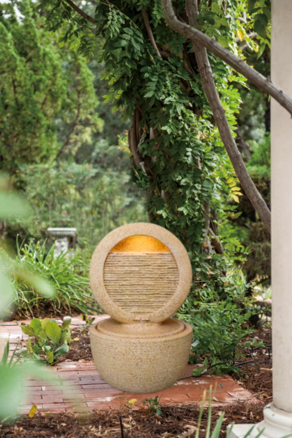 21.7x21.7x34.3 Inch Cement Round Water Fountain with Light and Pump