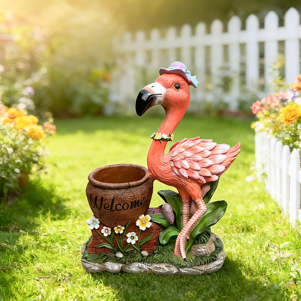 Outdoor Garden Sculpture Flamingo Flower Pot Planter