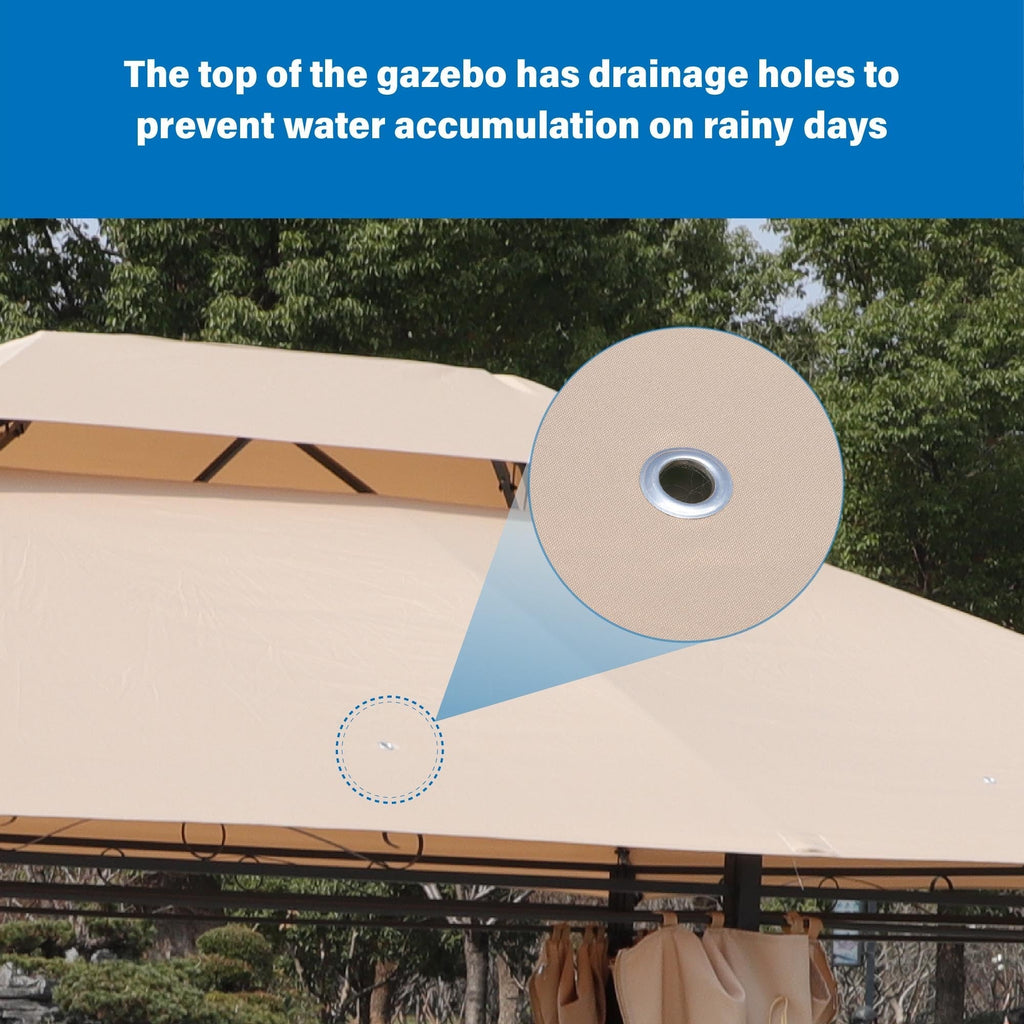 Khaki Outdoor Patio Gazebo Canopy Tent with Ventilated Double Roof