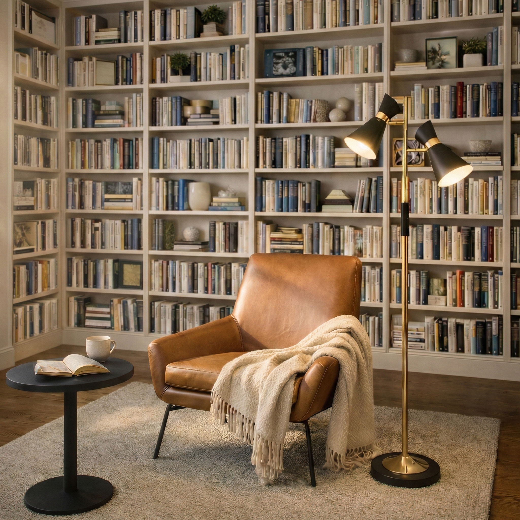 Axis - Floor Lamp With 4 Way Switch Double Spots With Base - Black / Gold
