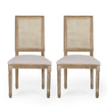 French Country Dining Chair With Rectangular Cane Backrest And Smooth Upholstered Seating