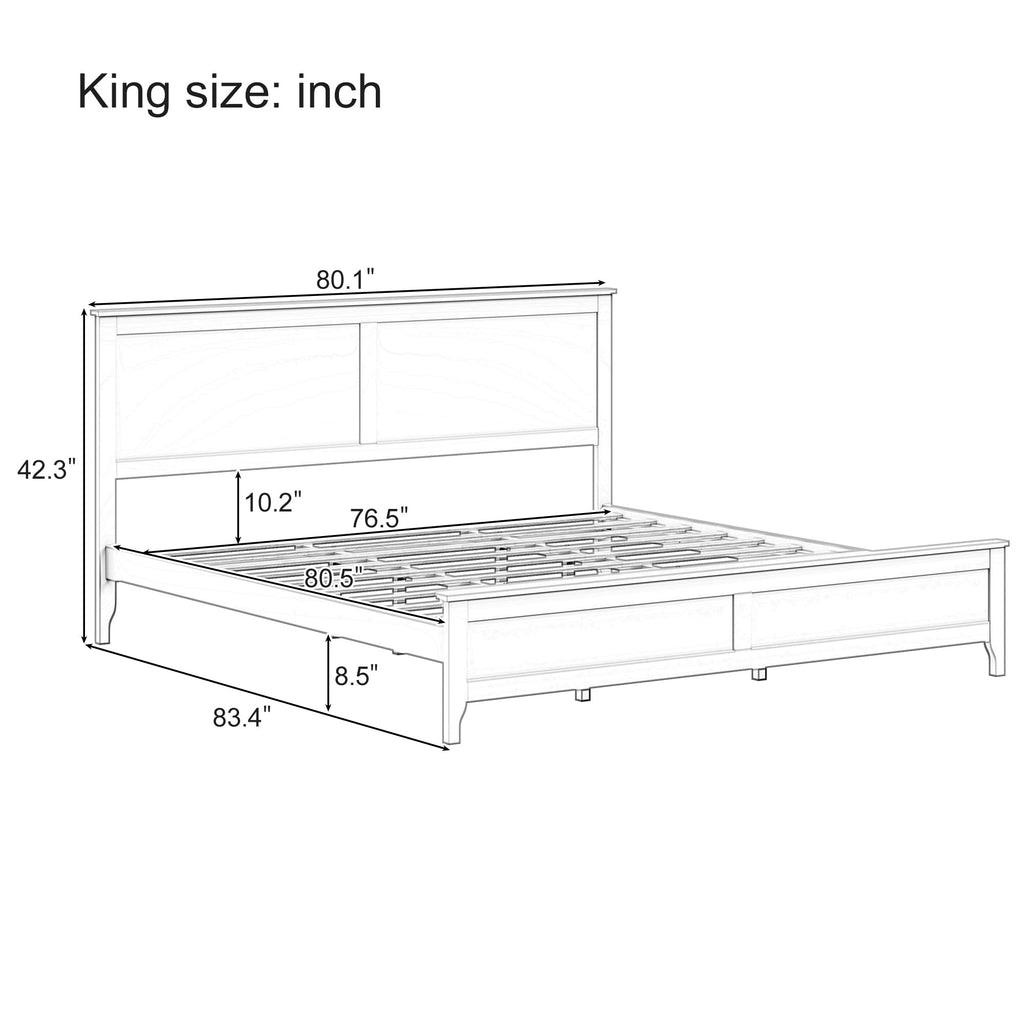 Modern Solid Wood King Size Platform Bed with Sturdy Wooden Slats Support