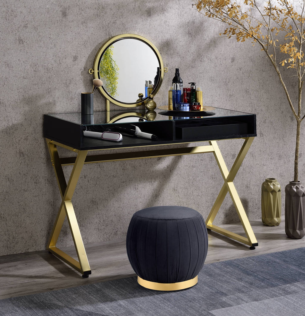 Black & Gold Finish Vanity Desk