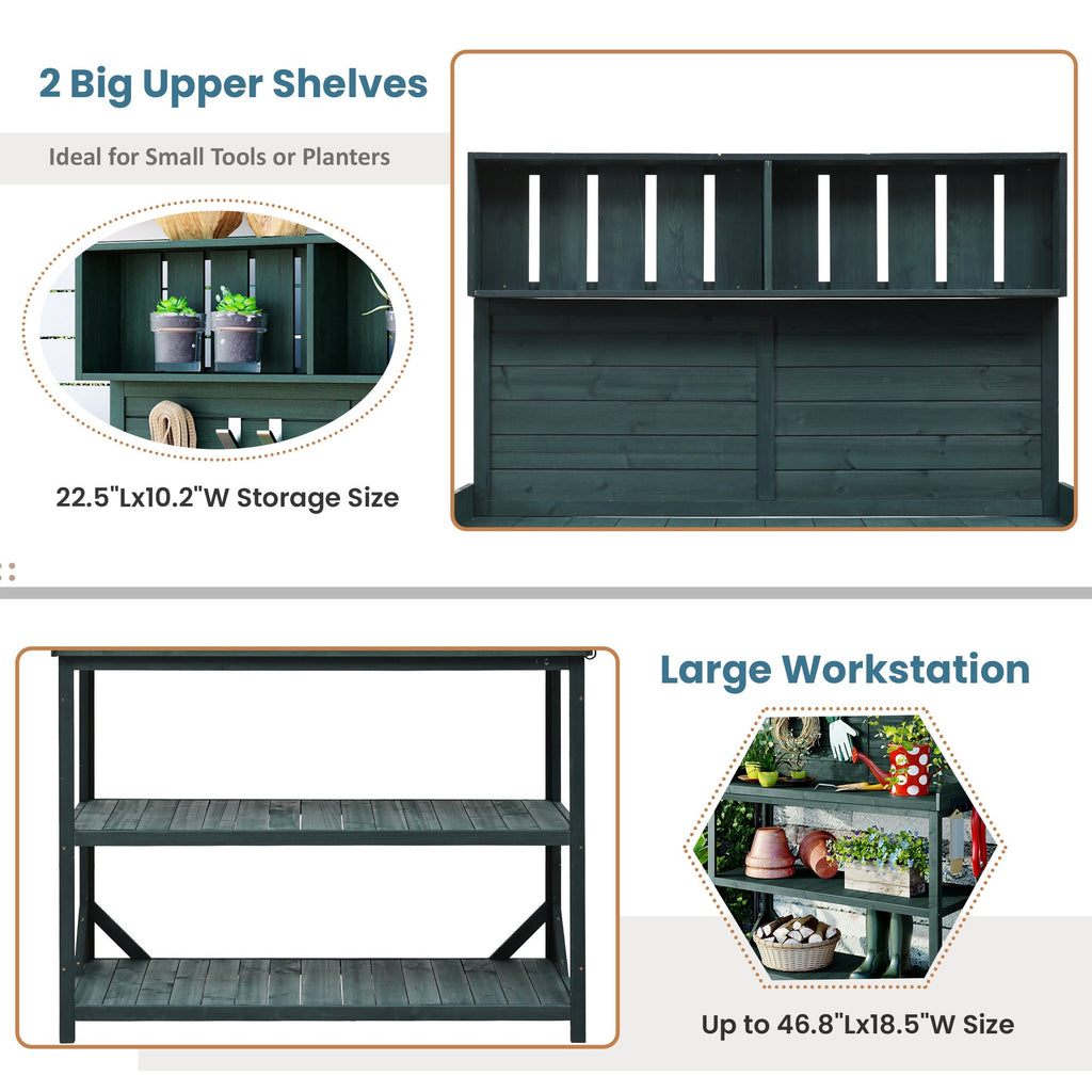 TOPMAX 65" Large Wooden Farmhouse Rustic Outdoor Potting Bench Table