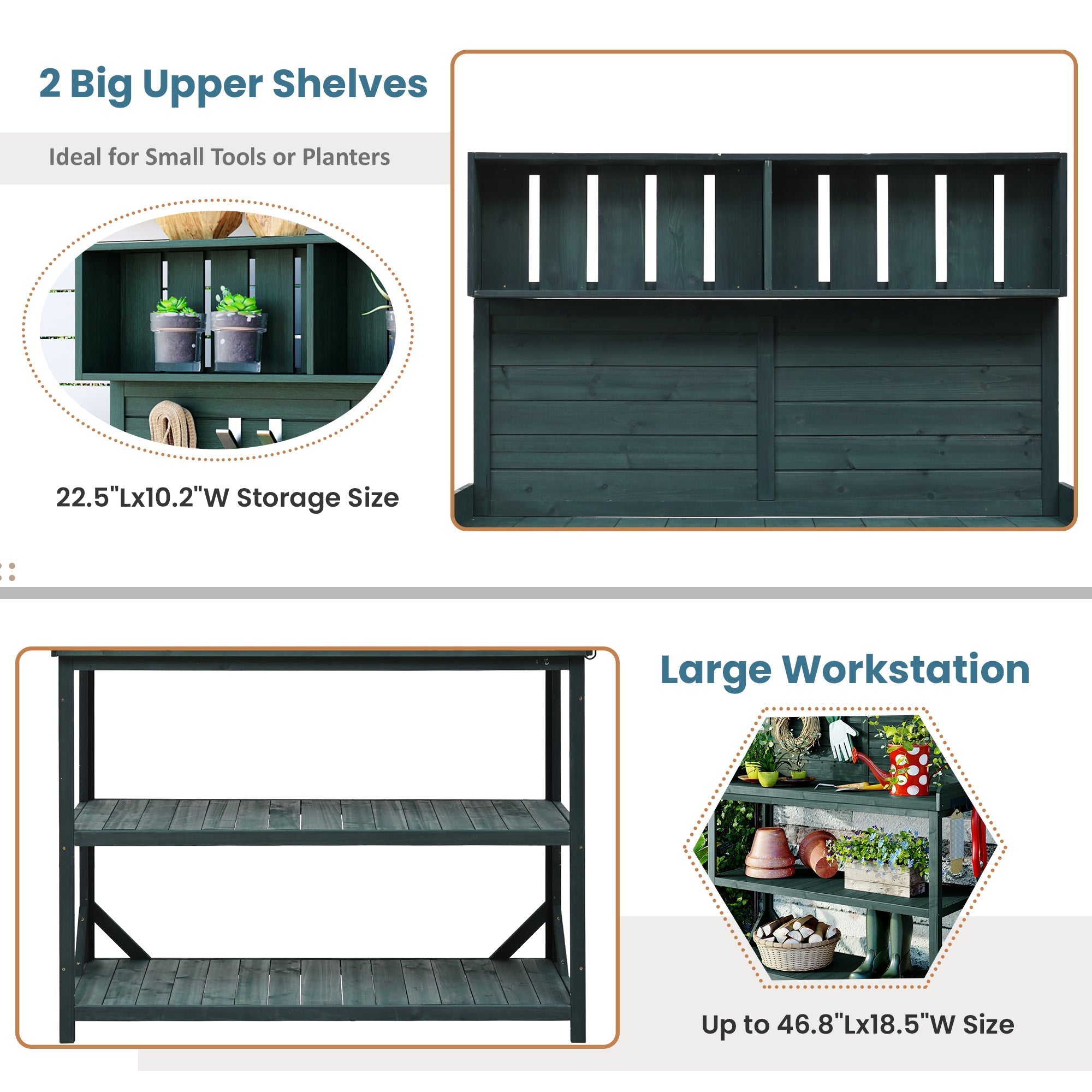 TOPMAX 65" Large Wooden Farmhouse Rustic Outdoor Potting Bench Table
