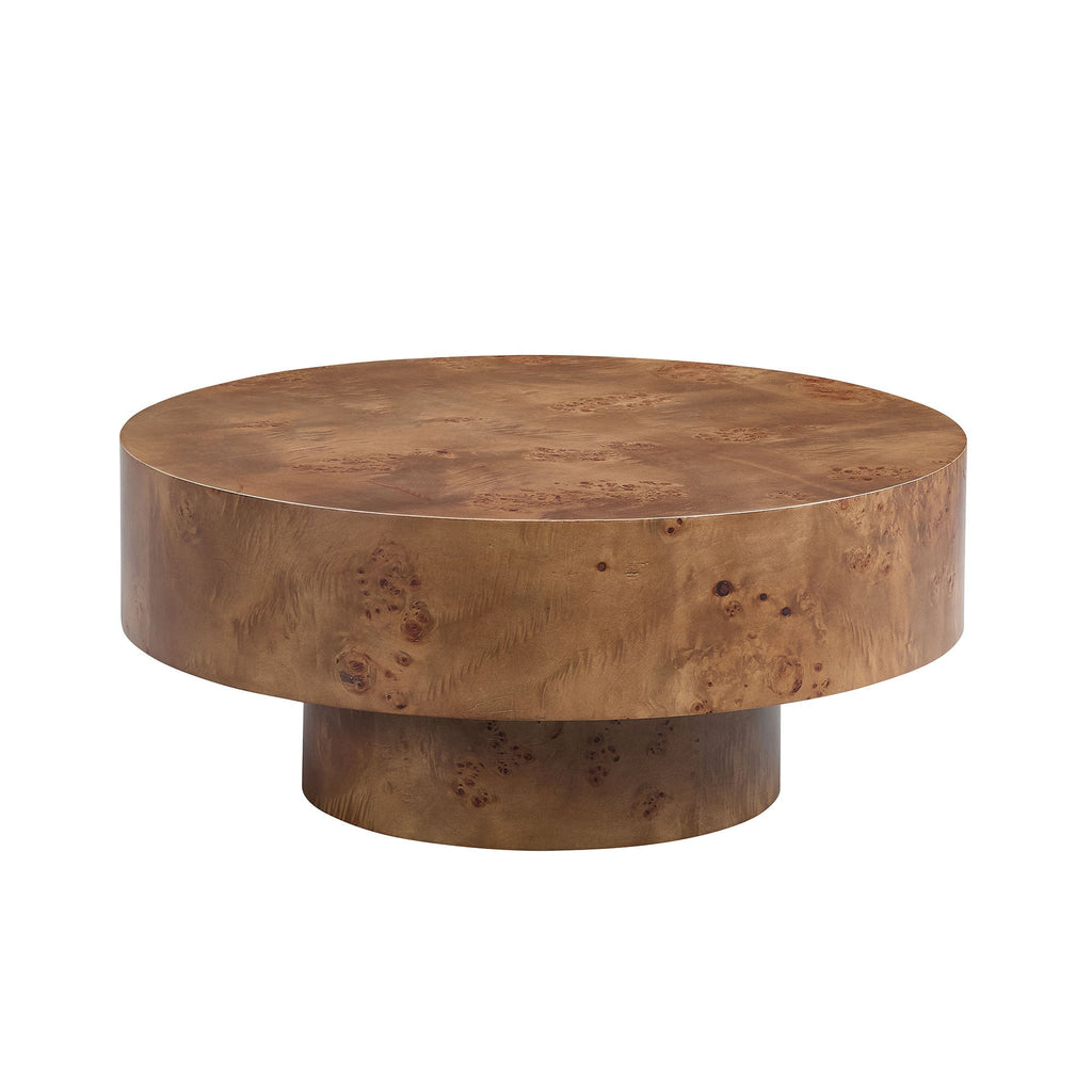 31.49" Burl Wood Veneer Round Coffee Table