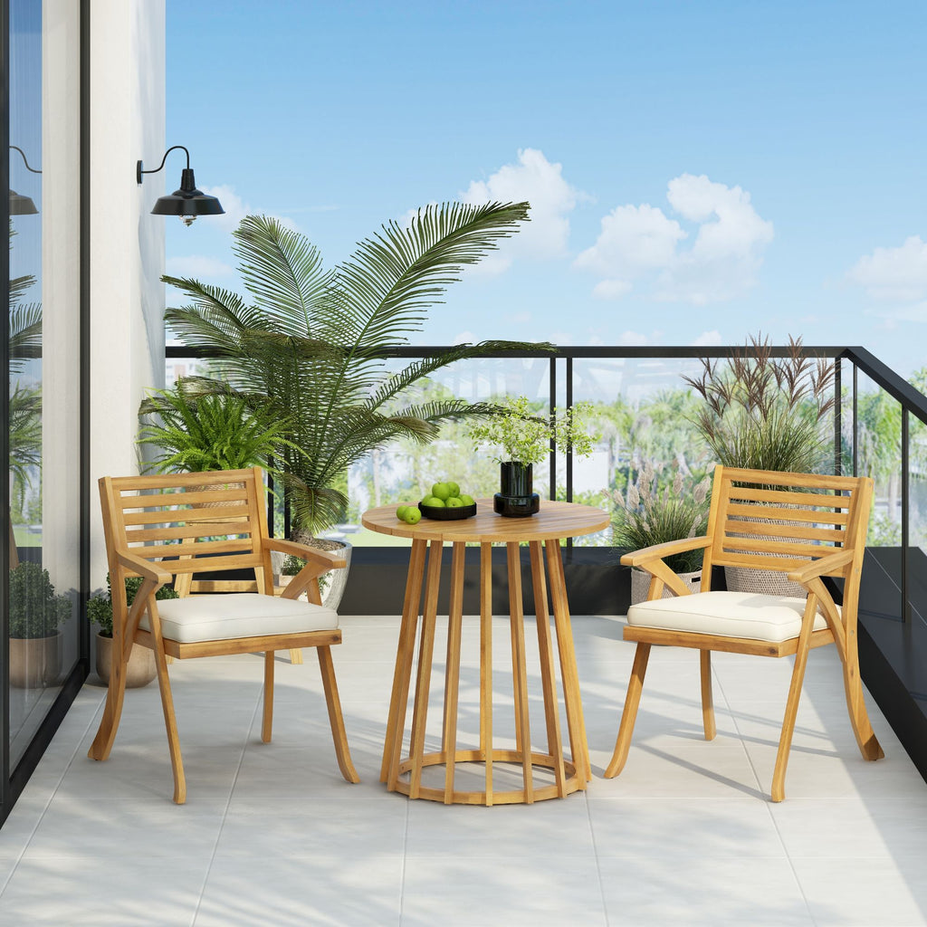 Outdoor 3 Pieces Dining Set With Cushions - Teak Wood