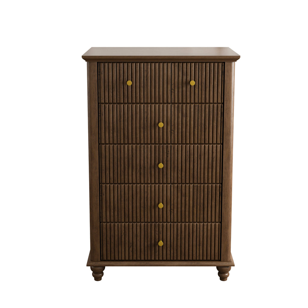 Fluted 5 Drawer Dresser, 45 Inch Tall Modern Chest of Drawers