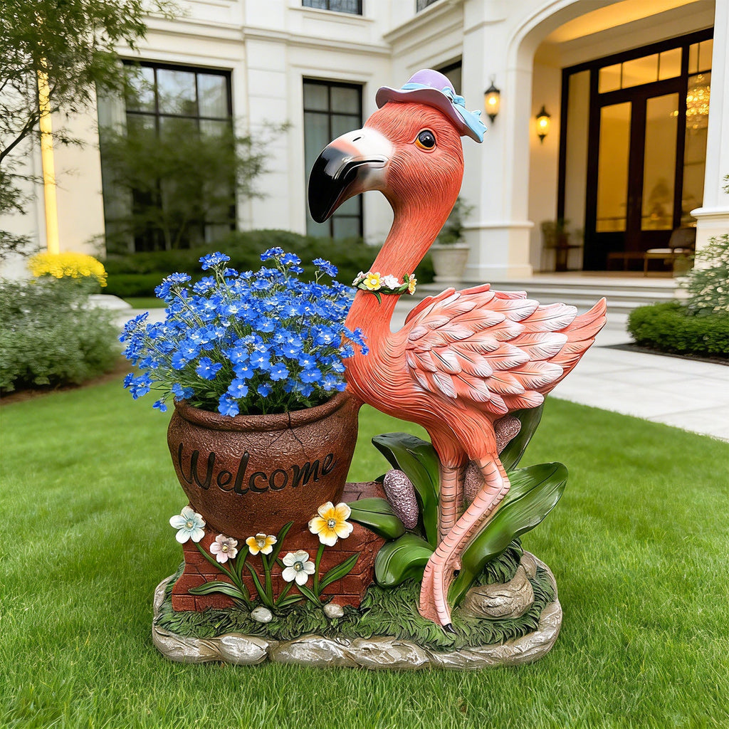 Outdoor Garden Sculpture Flamingo Flower Pot Planter