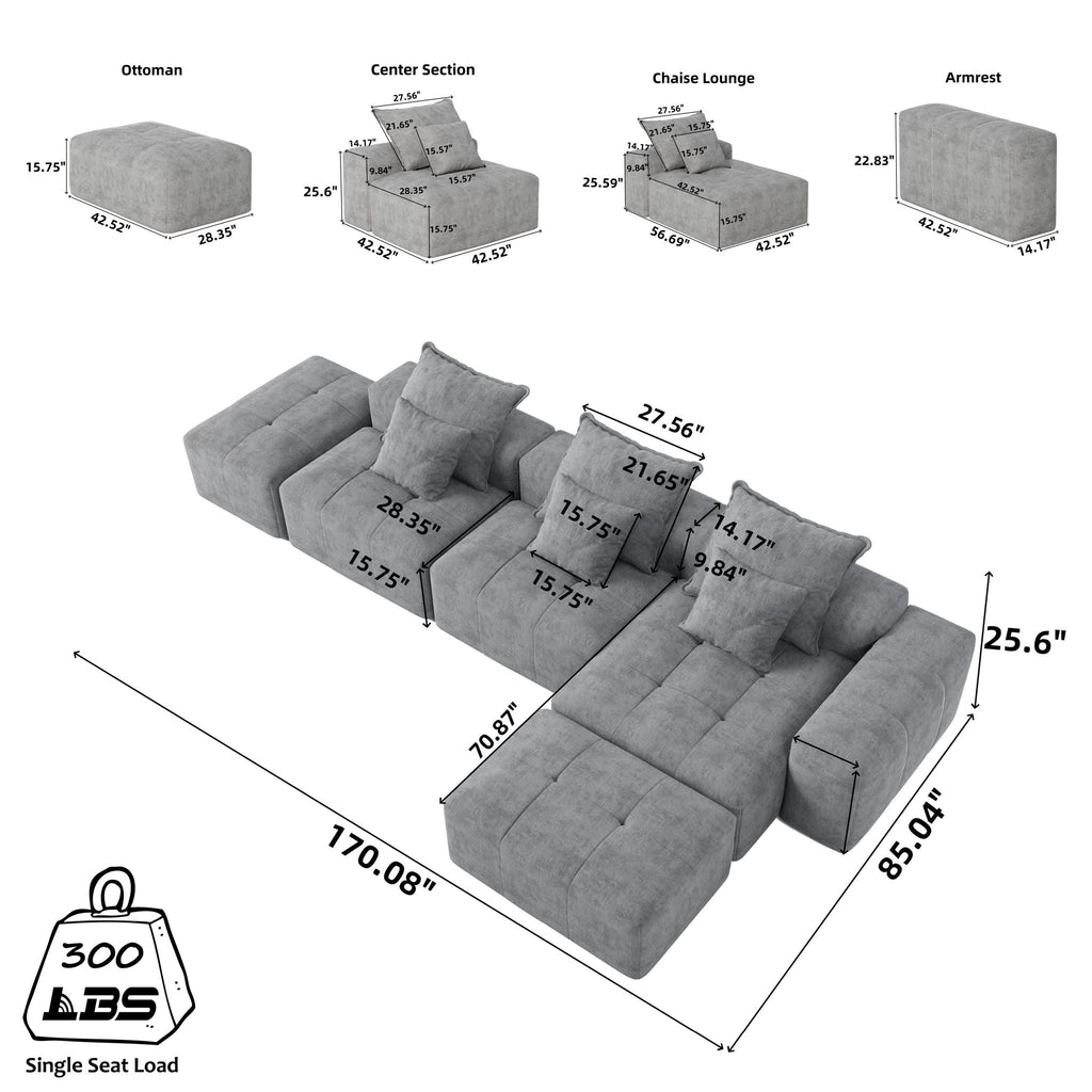 Modern Oversized DIY Combination Modular Sectional Sofa With Pillows