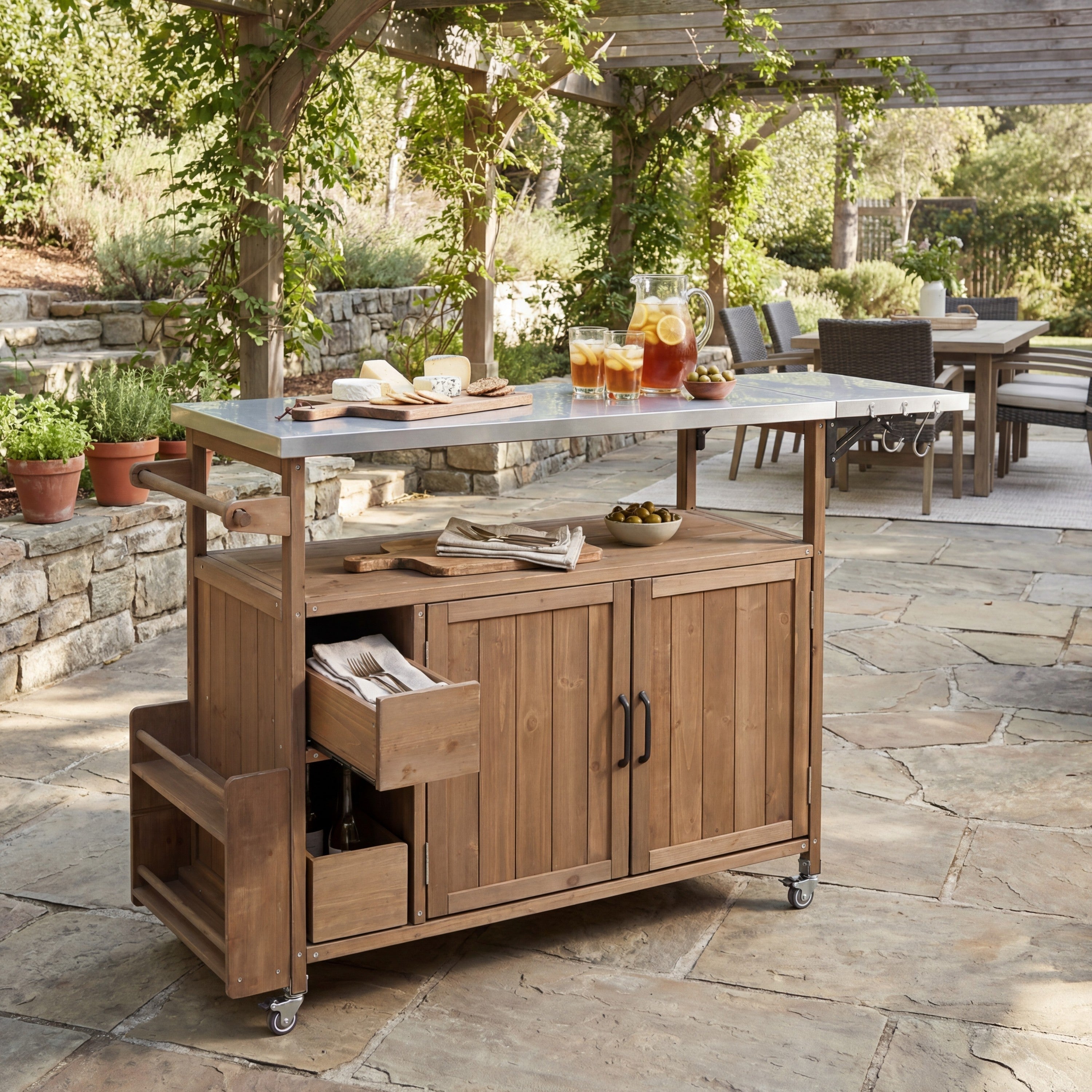 54.33' Farmhouse Rolling Outdoor Kitchen Cart