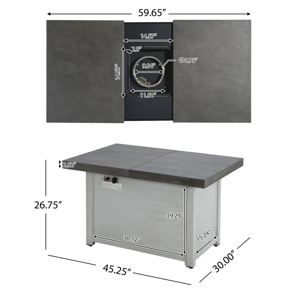 Extendable Rectangle Aluminum Alloy Fire Pit Table, 50,000 BTU