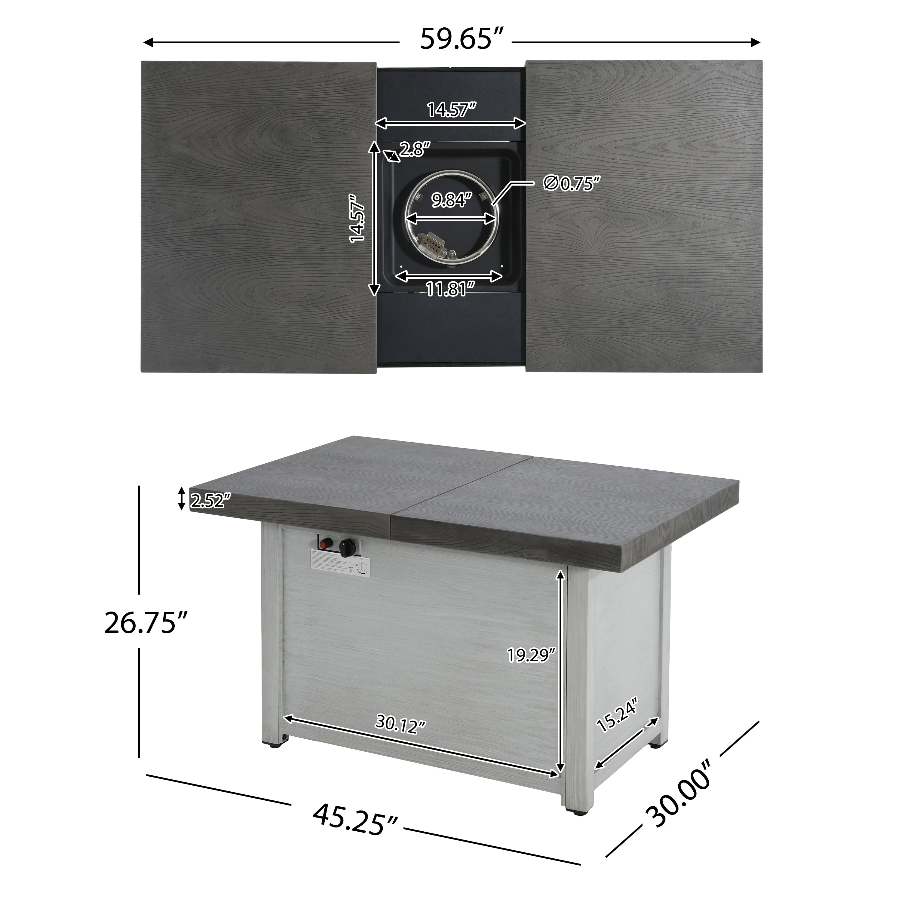 Extendable Rectangle Aluminum Alloy Fire Pit Table, 50,000 BTU