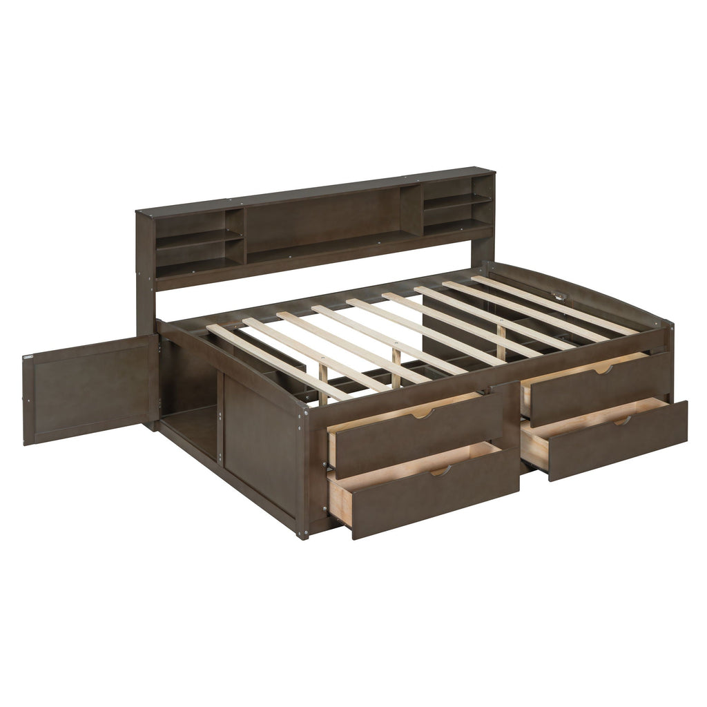 Daybed With 2 Bedside Cabinets, Upper Shelves And 4 Drawers