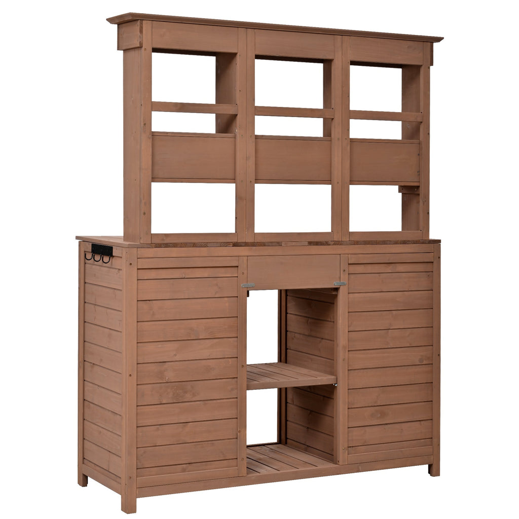 Topmax 65.7'' Tall Garden Potting Bench Table with Hutch