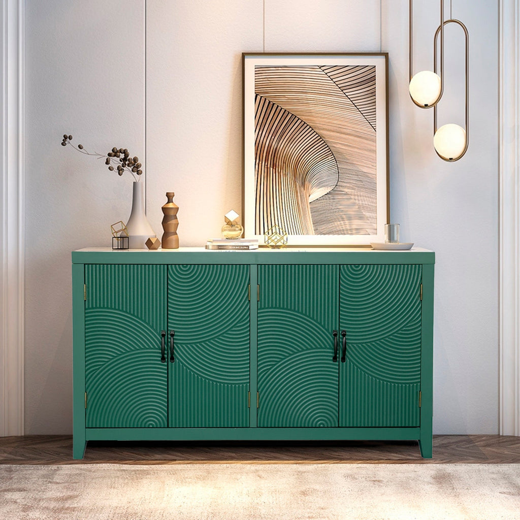 59in Green Accent Cabinet with 4 Doors Mid Century Modern Buffet