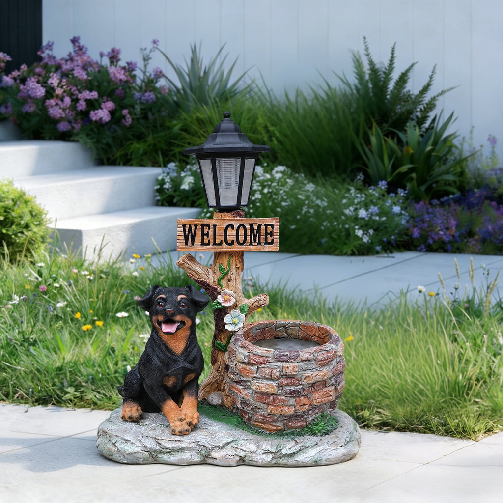 Puppy Dog Solar Planter Outdoor Statue