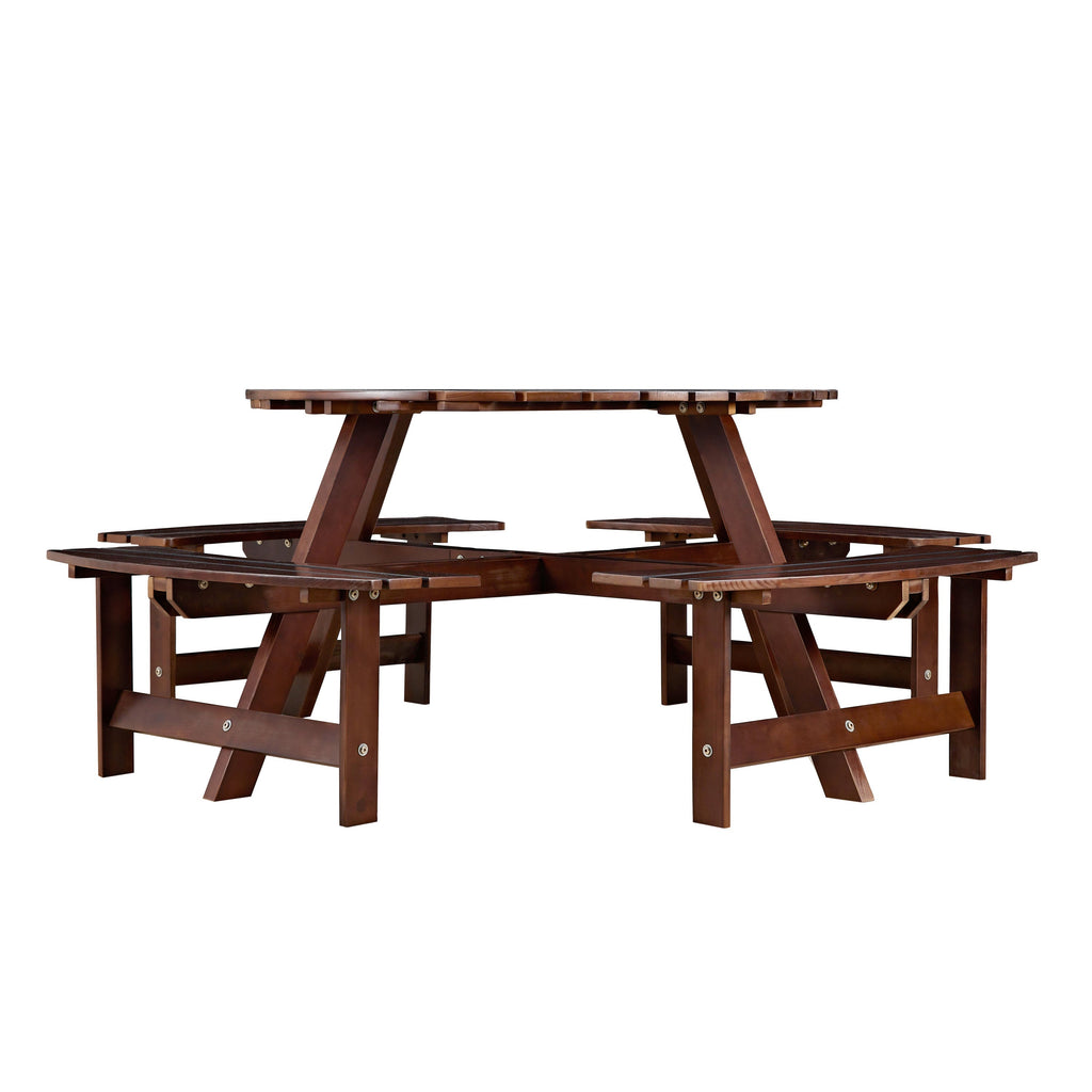 Outdoor 8 Person Round Picnic Table with Built-In Benches