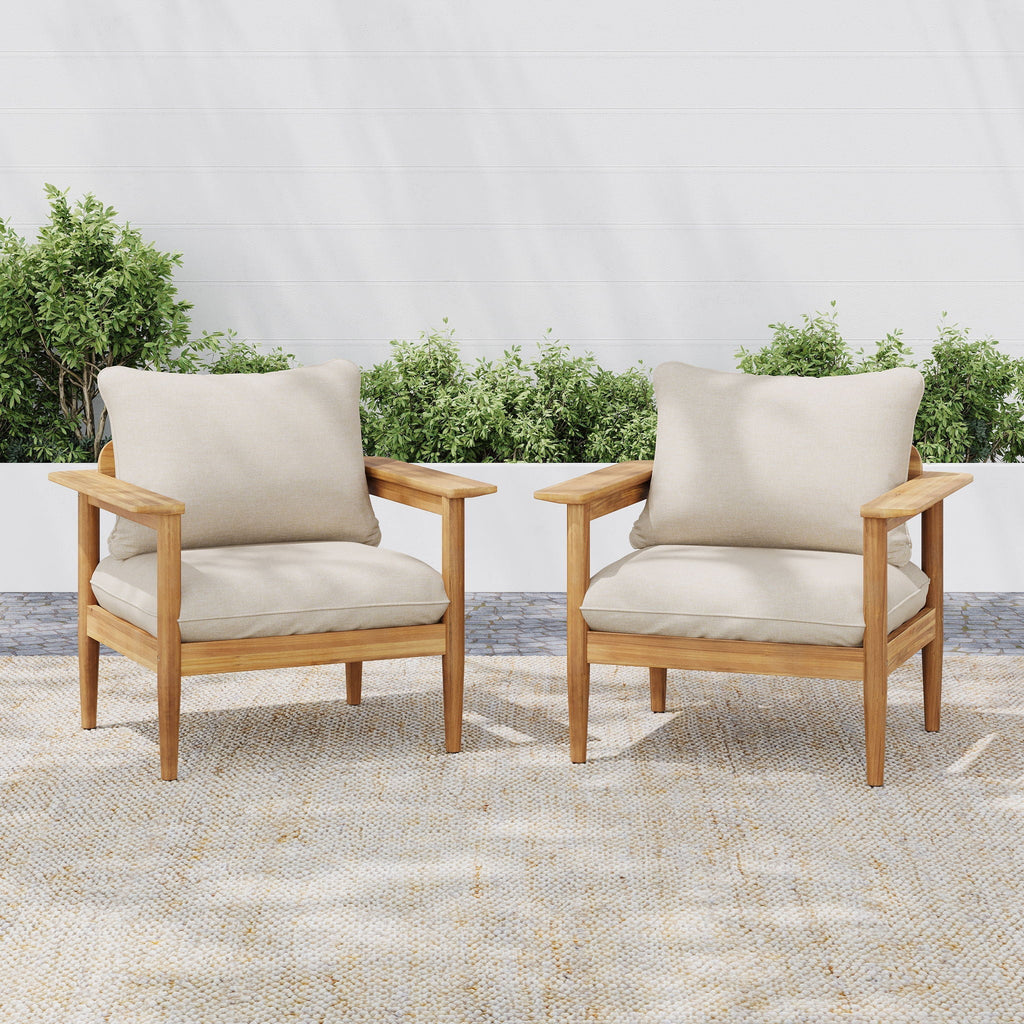 Terassi Outdoor Lounge Chair Set of 2 with Cushions - Beige / Light Teak