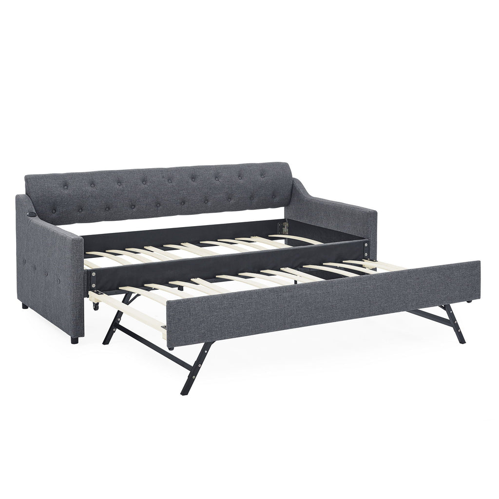 Size Upholstered Daybed With Trundle And USB Charging Armrest