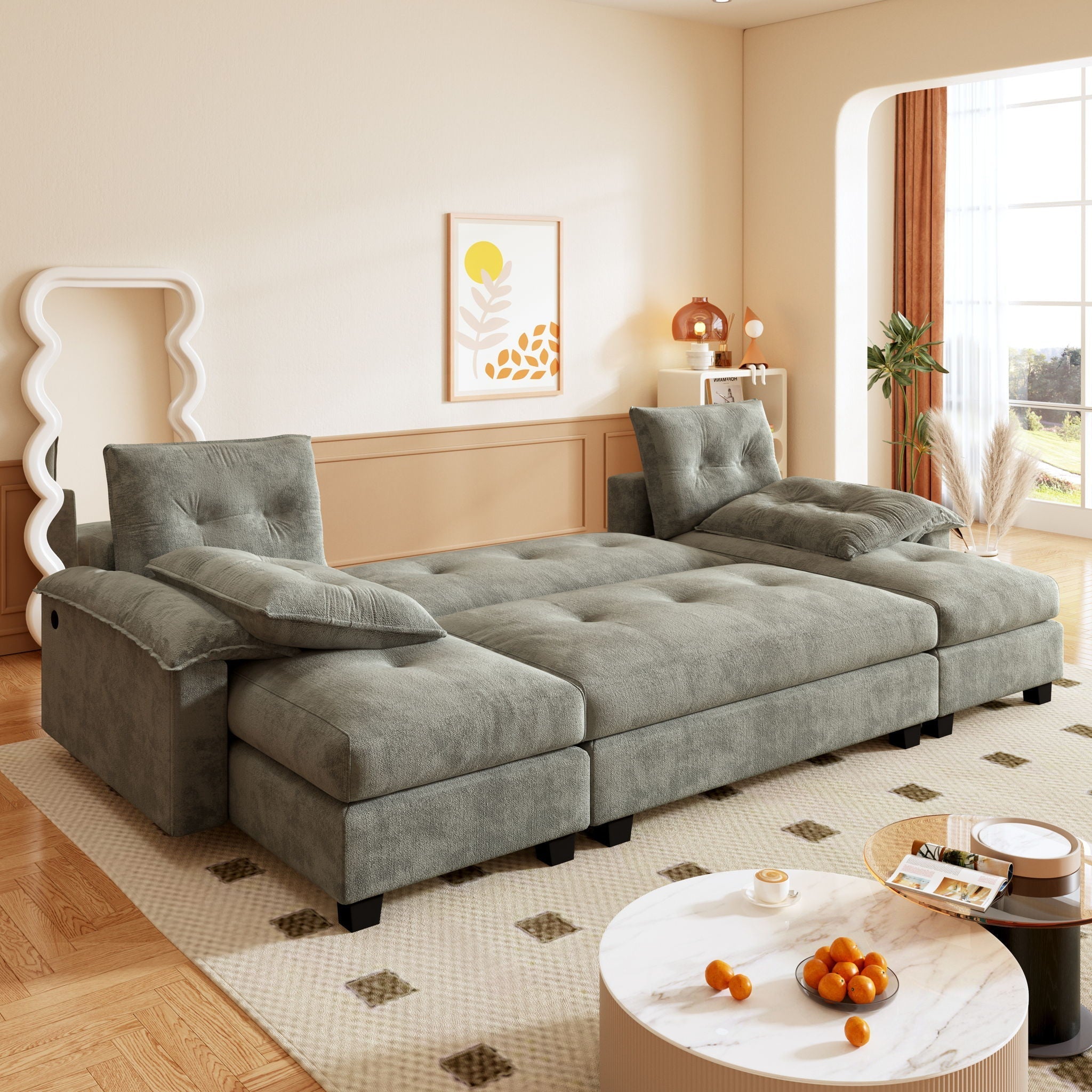 U-Shaped Sleeper Sofa With Pull Out Bed