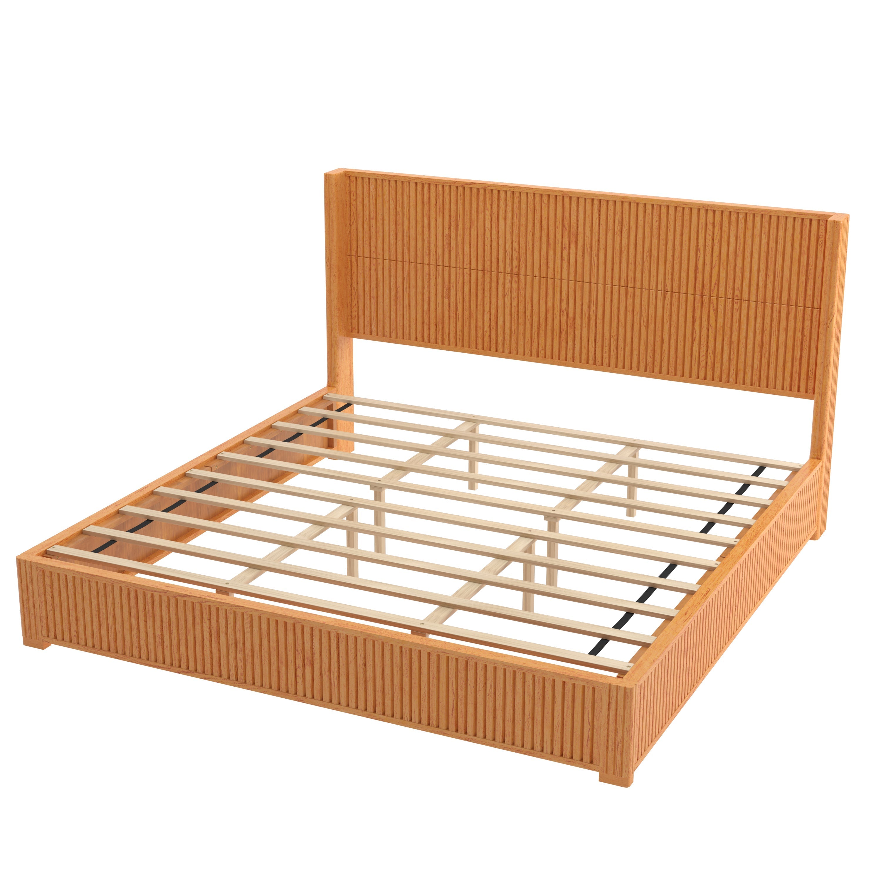 Solid Wood Platform Bed Frame with Headboard, King Size