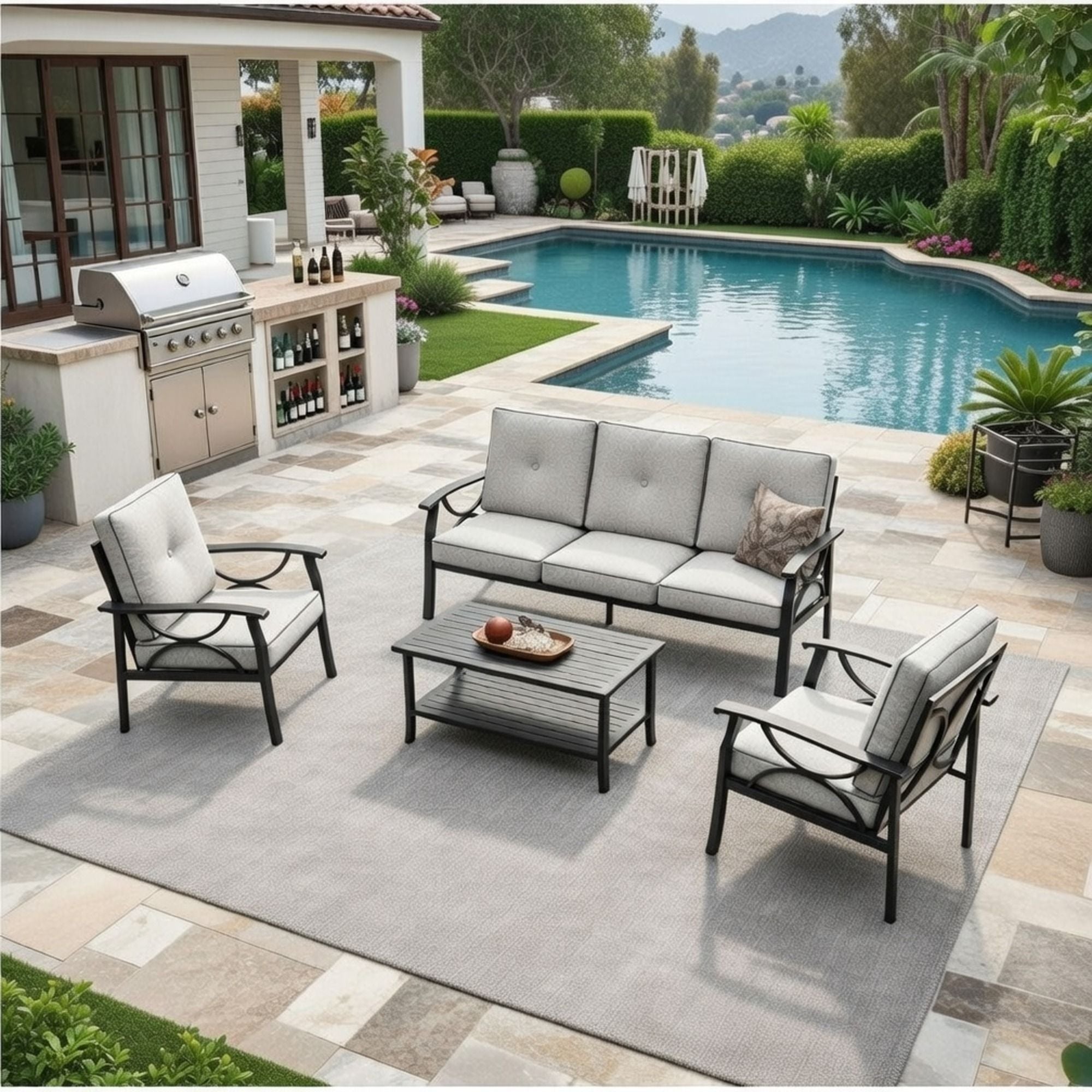 Patio Furniture Set with Coffee Table and Cushions for Backyard