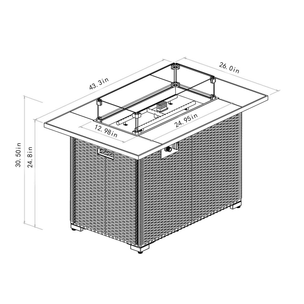 44' Propane Gas Fire Pit Table with Tile Top and Wicker Base