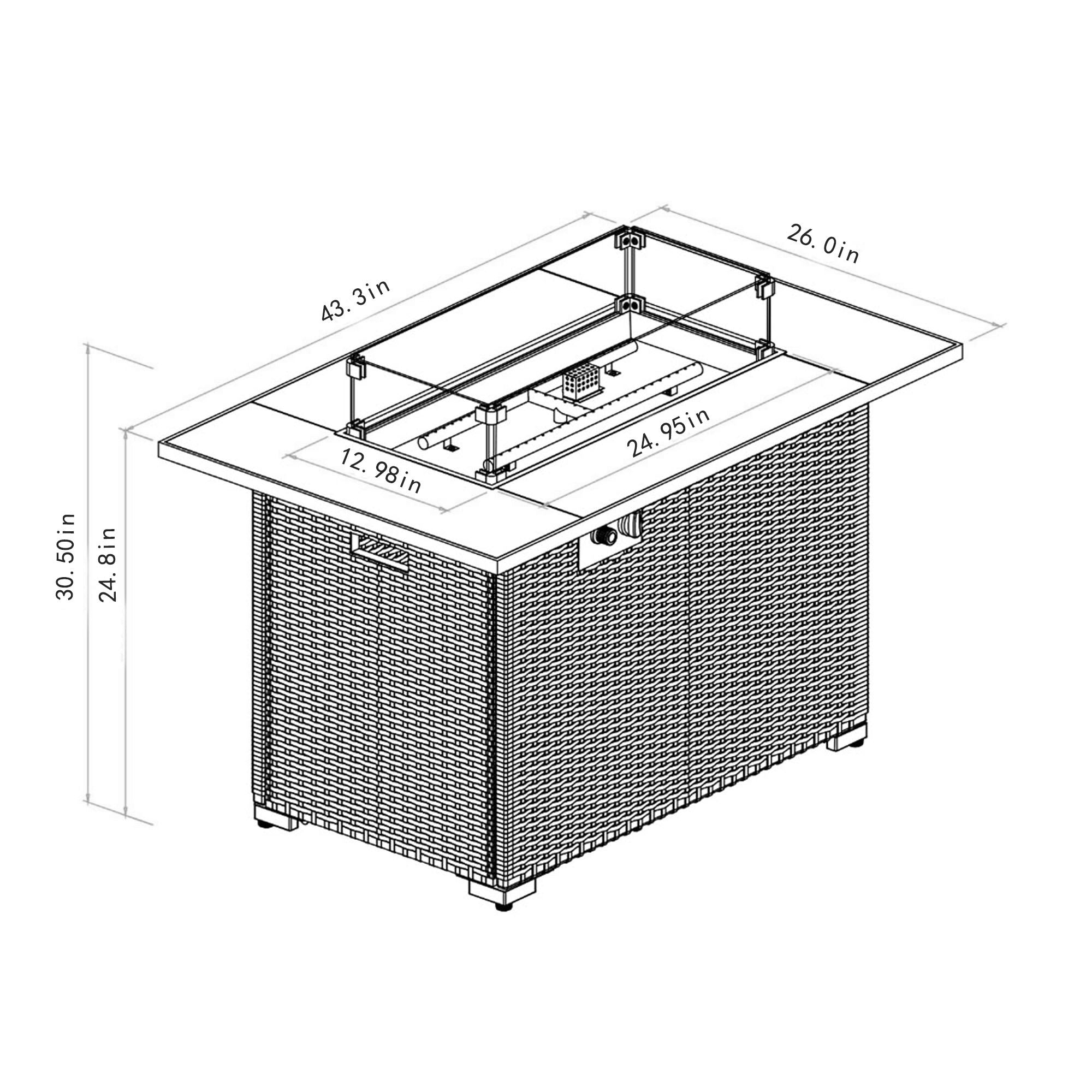 44' Propane Gas Fire Pit Table with Tile Top and Wicker Base