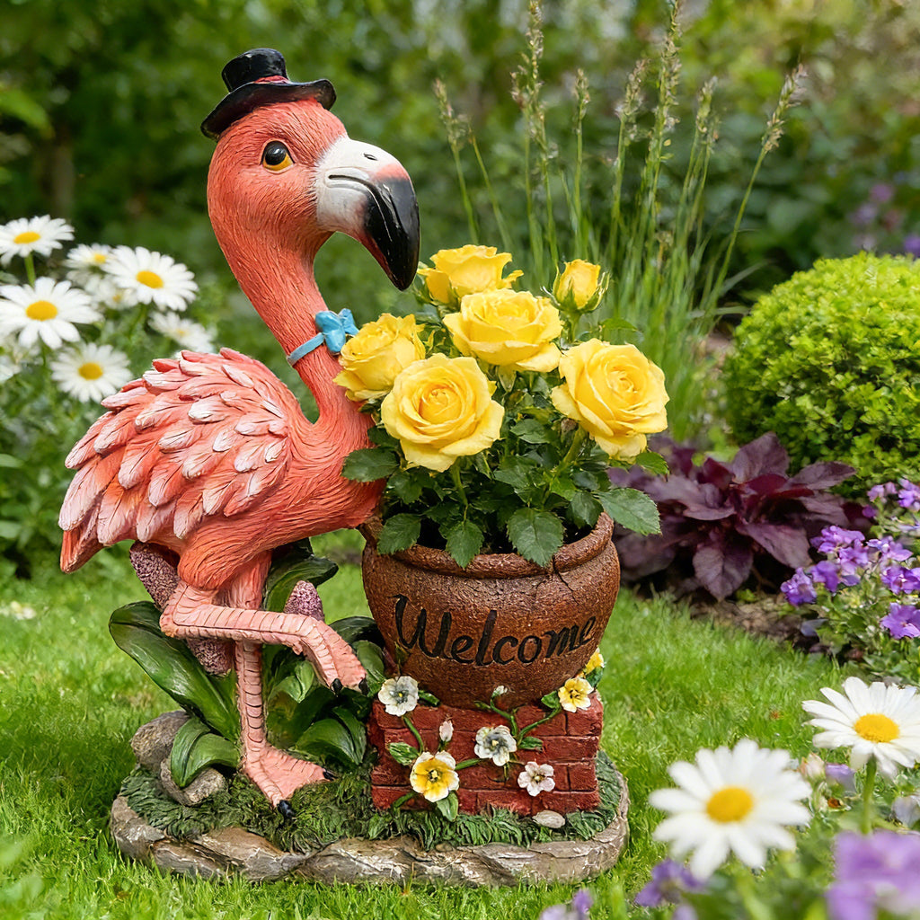 Outdoor Garden Sculpture Flamingo Flower Pot Planter