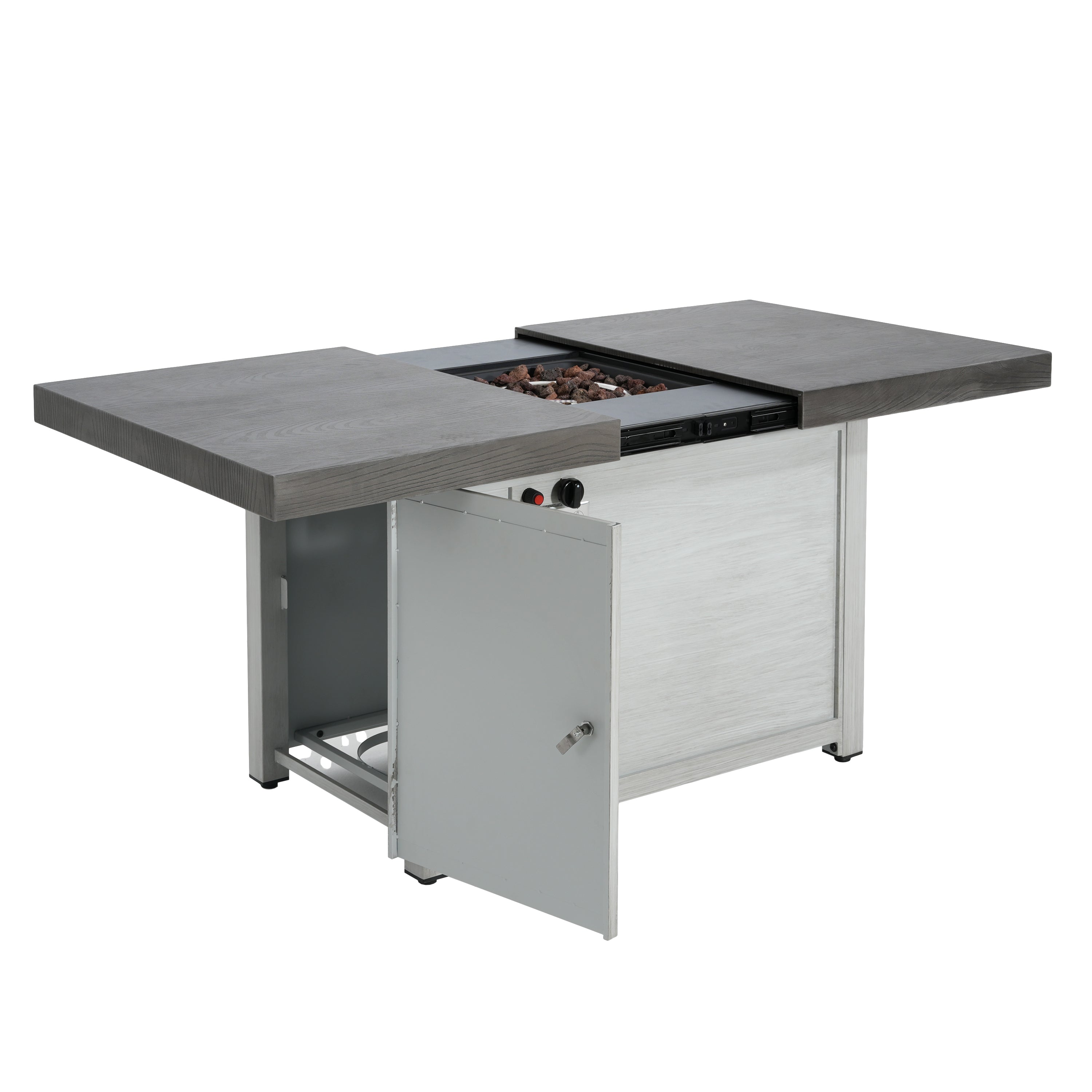 Extendable Rectangle Aluminum Alloy Fire Pit Table, 50,000 BTU