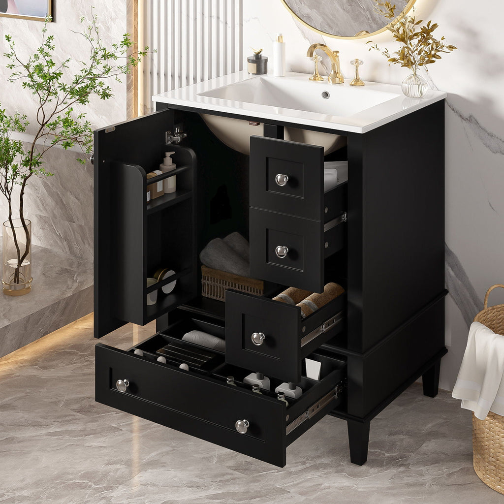 Bathroom Vanity With Integrated Basin, Soft Close Drawers, Door Mounted Double Layer Shelf