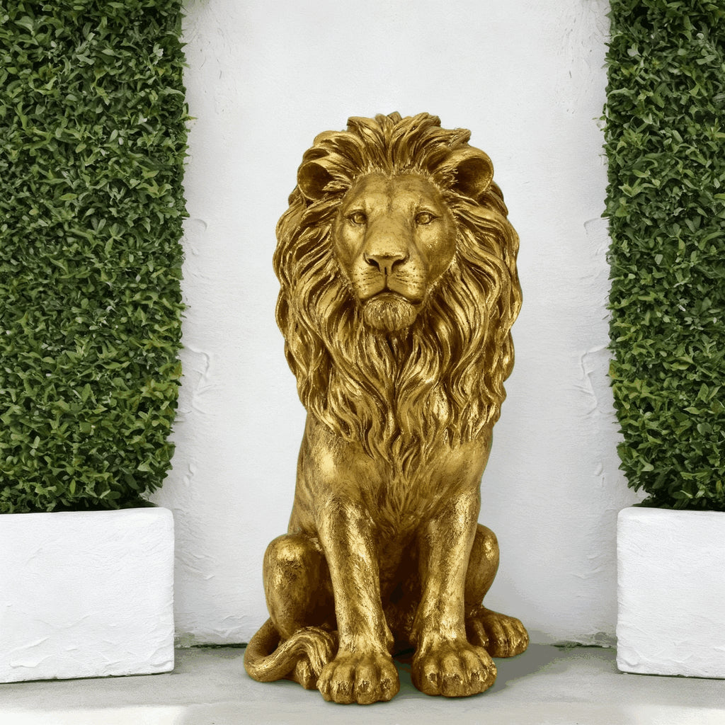 24" Lion Statue, Resin Outdoor Guardian Sculpture