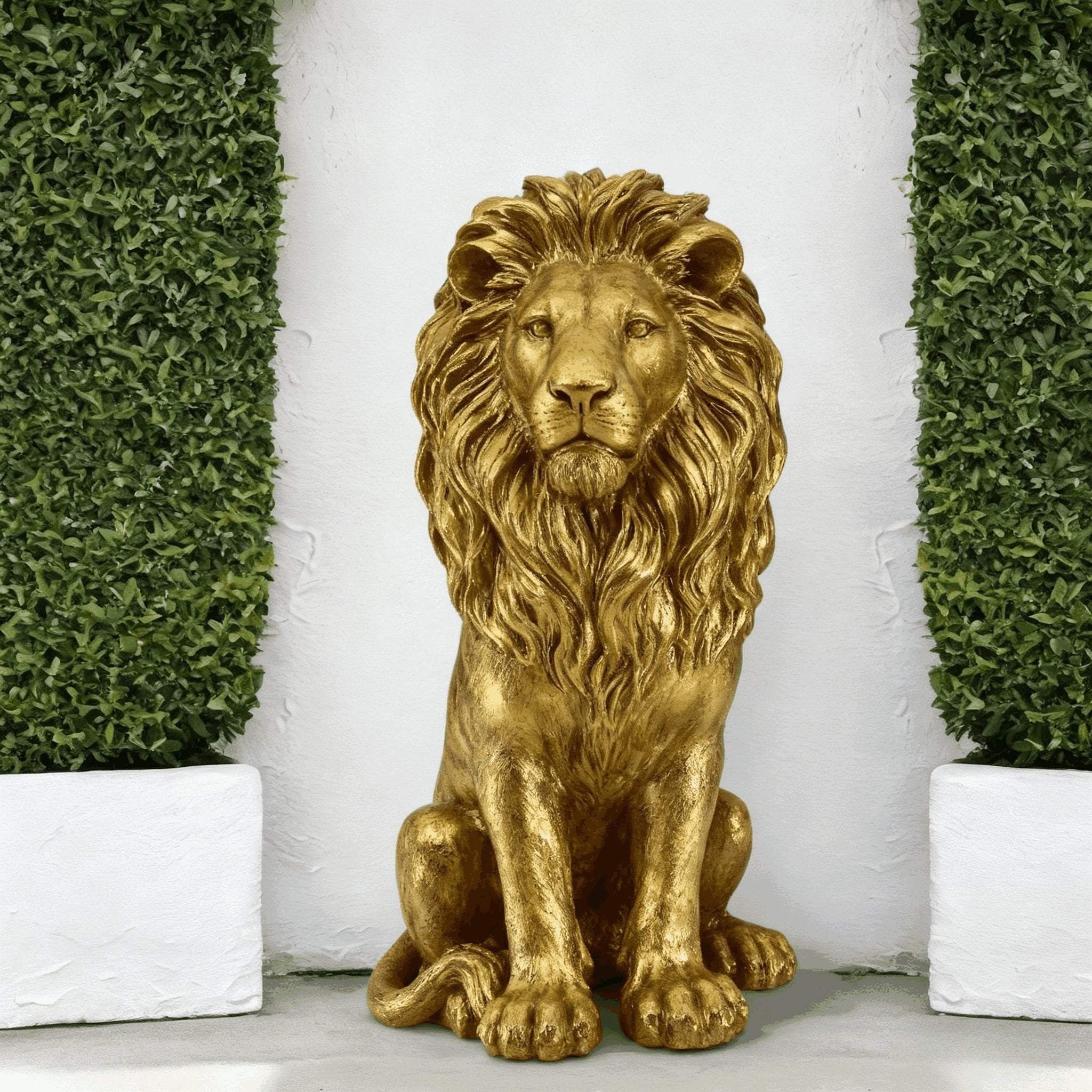 24" Lion Statue, Resin Outdoor Guardian Sculpture