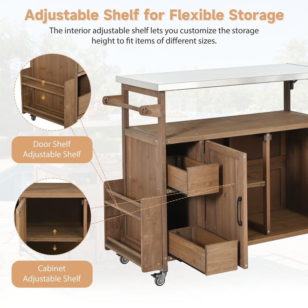 54.33' Farmhouse Rolling Outdoor Kitchen Cart