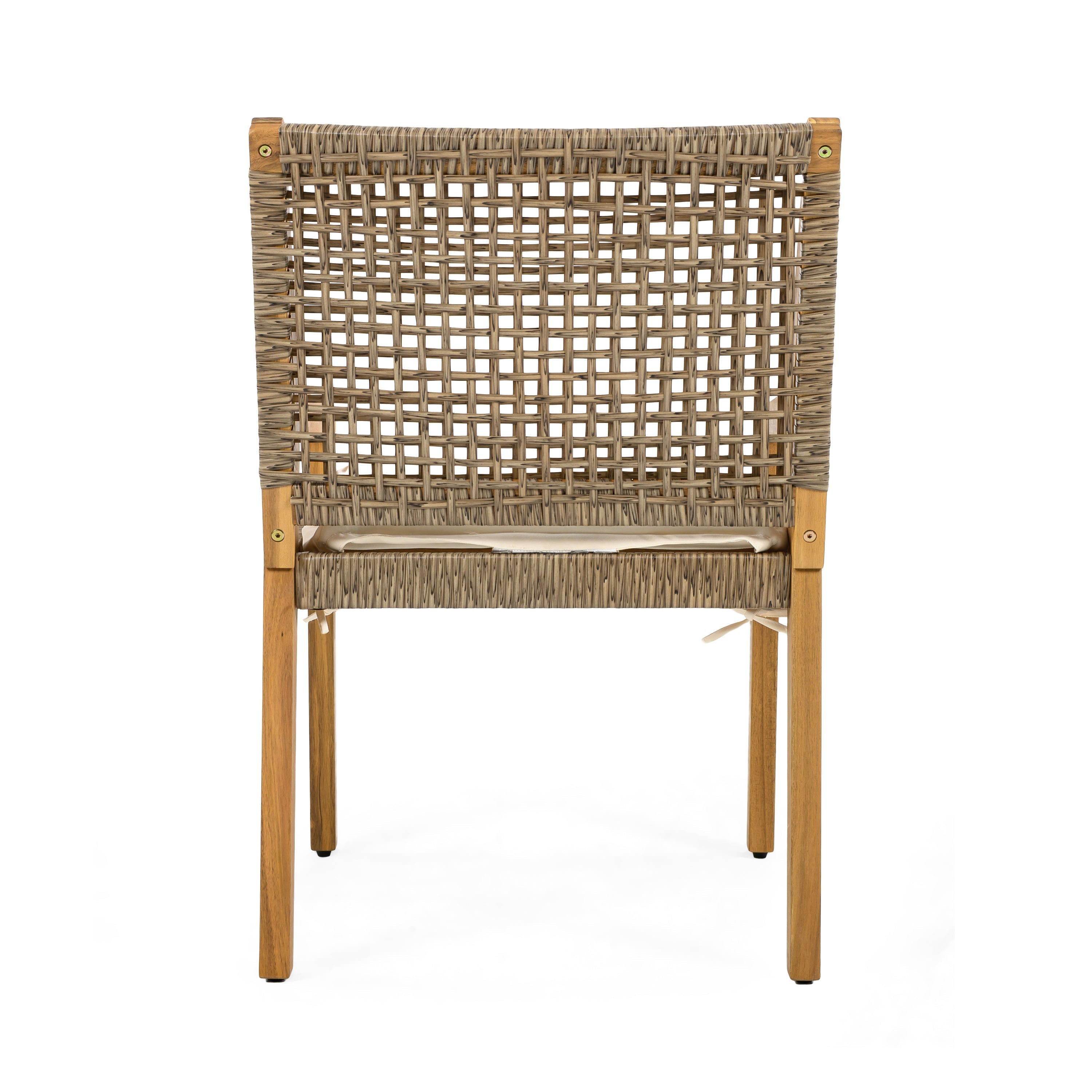 Outdoor Dining Chair Set of 4 - Acacia Wood and Wicker with Cream Cushion