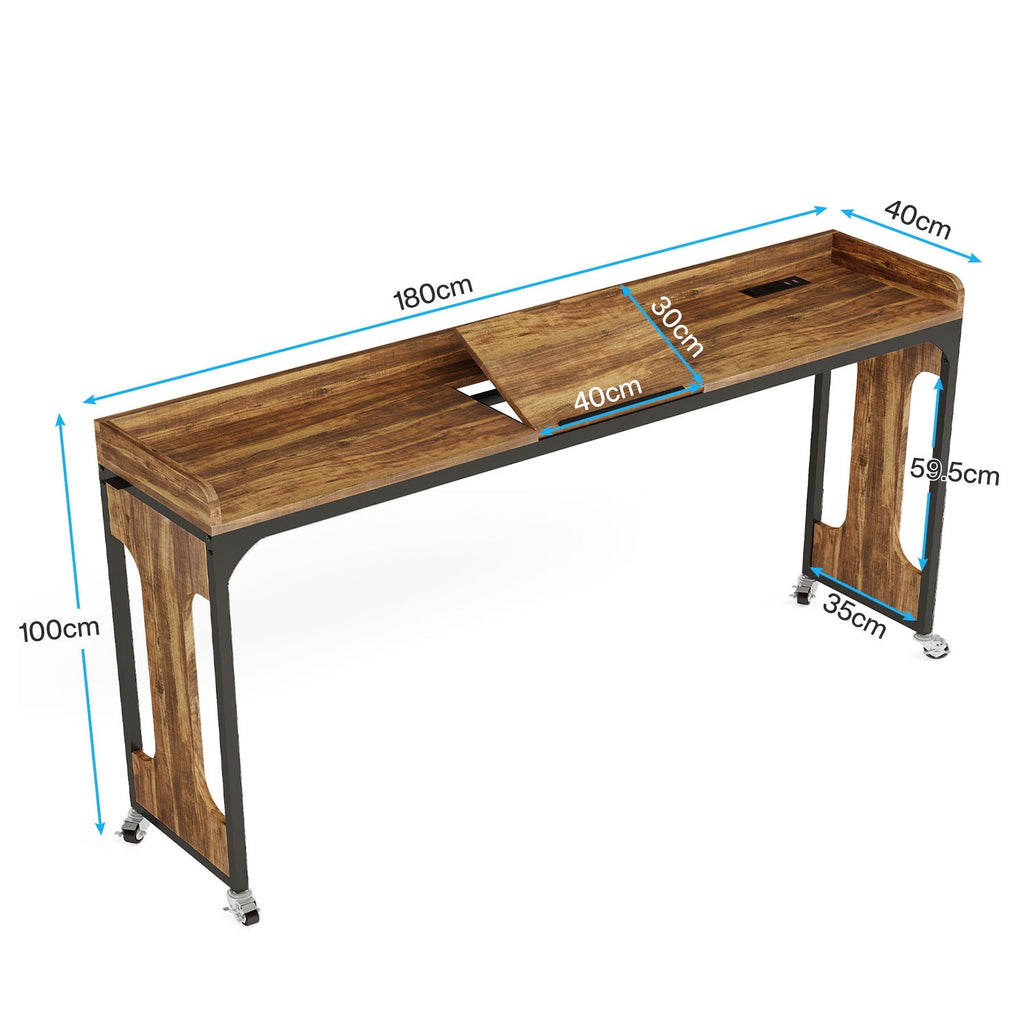 Height Adjustable Overbed Table With Wheels - Rustic Brown