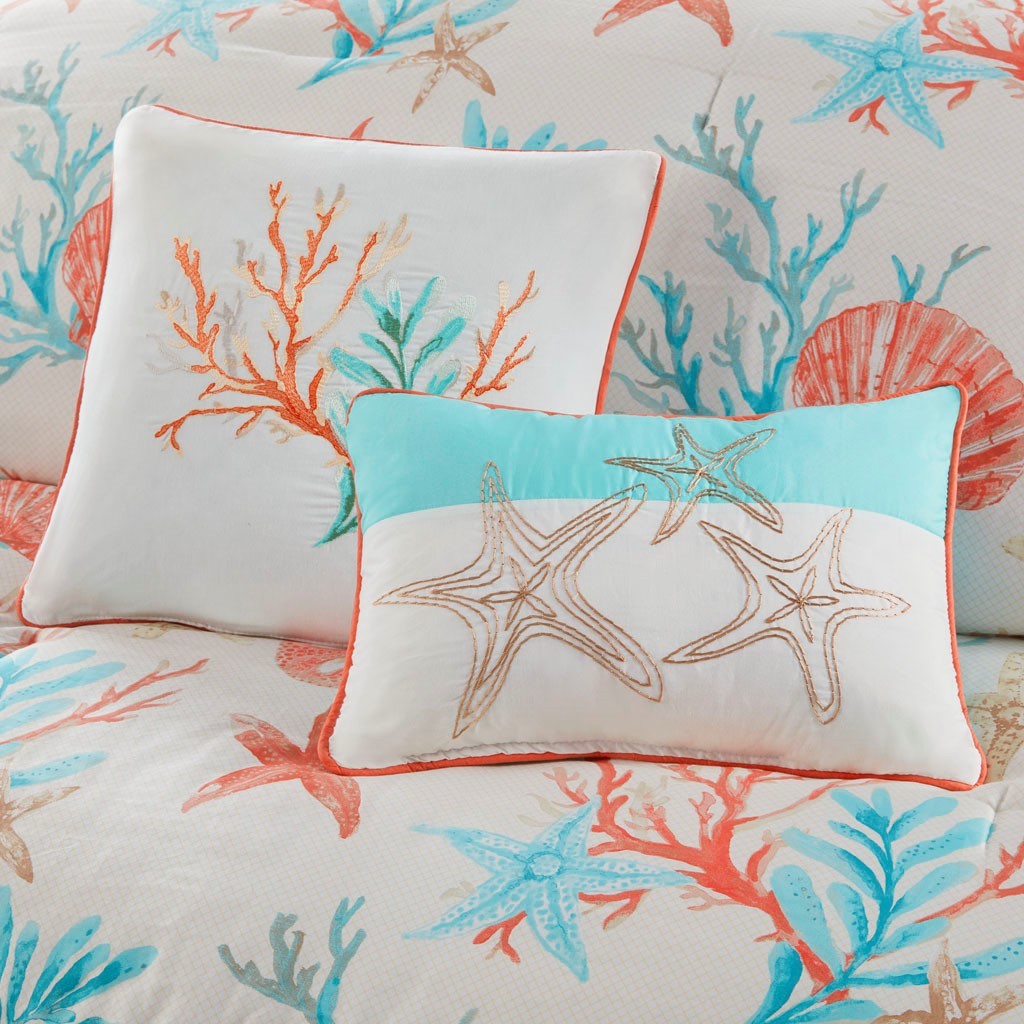 7 Piece Cotton Sateen Comforter Set Coral California King