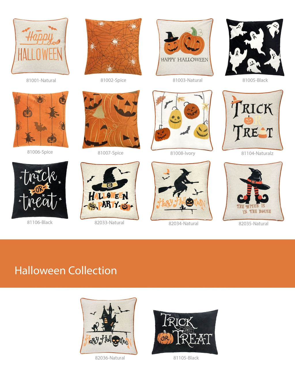 Halloween Lumbar Pillow – Embroidered ‘Trick or Treat’ Black Cushion with Insert