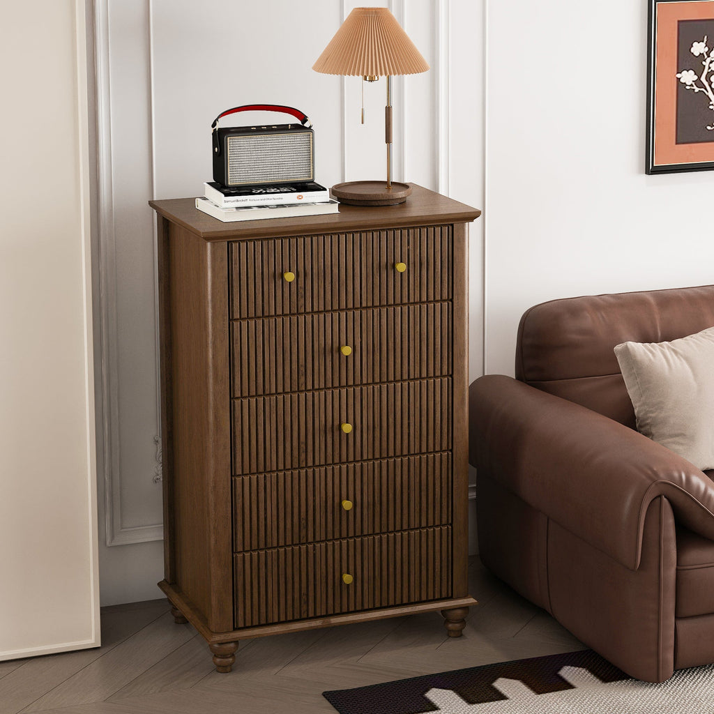 Fluted 5 Drawer Dresser, 45 Inch Tall Modern Chest of Drawers