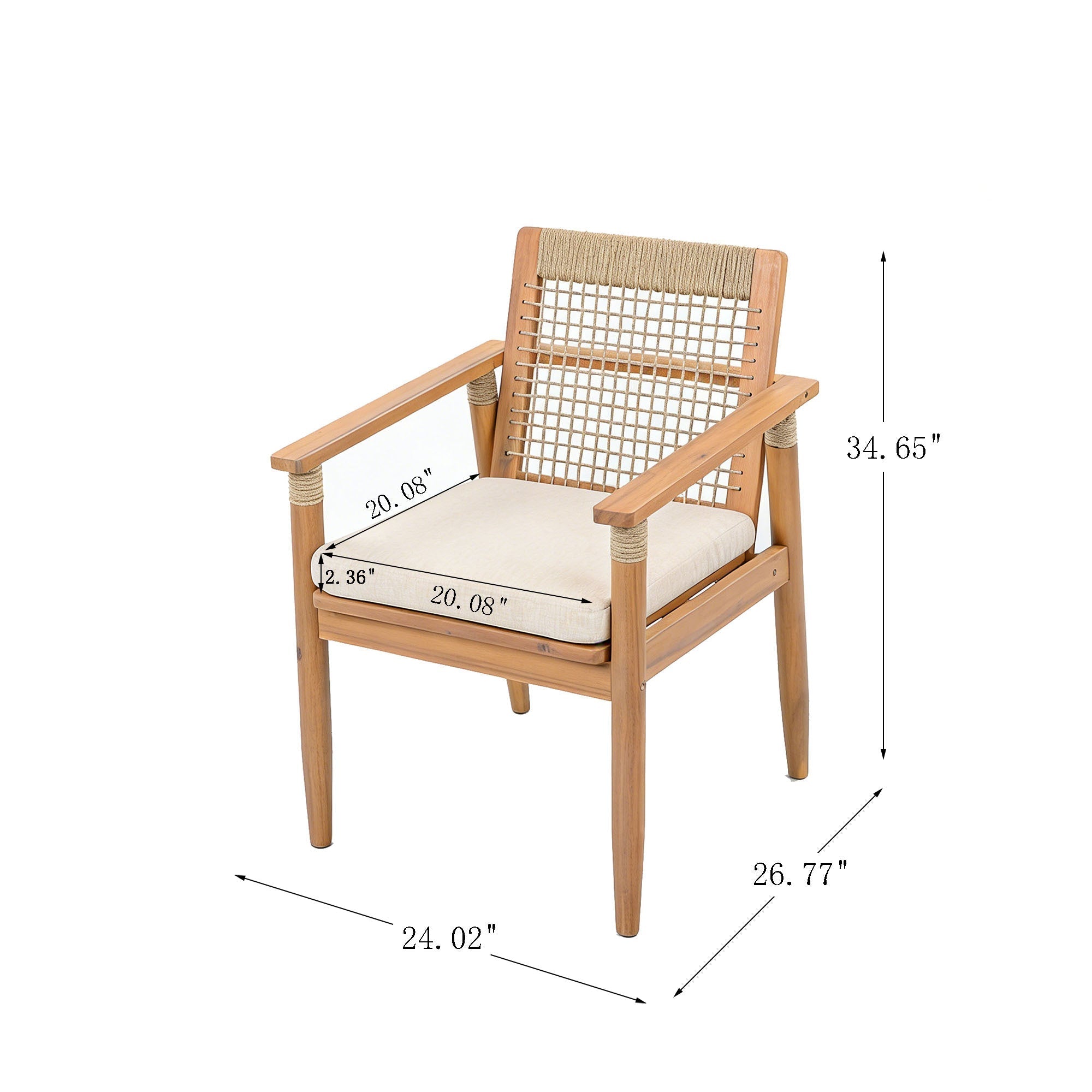 Outdoor Dining Chairs Set of 2 with Acacia Wood and Rope Design