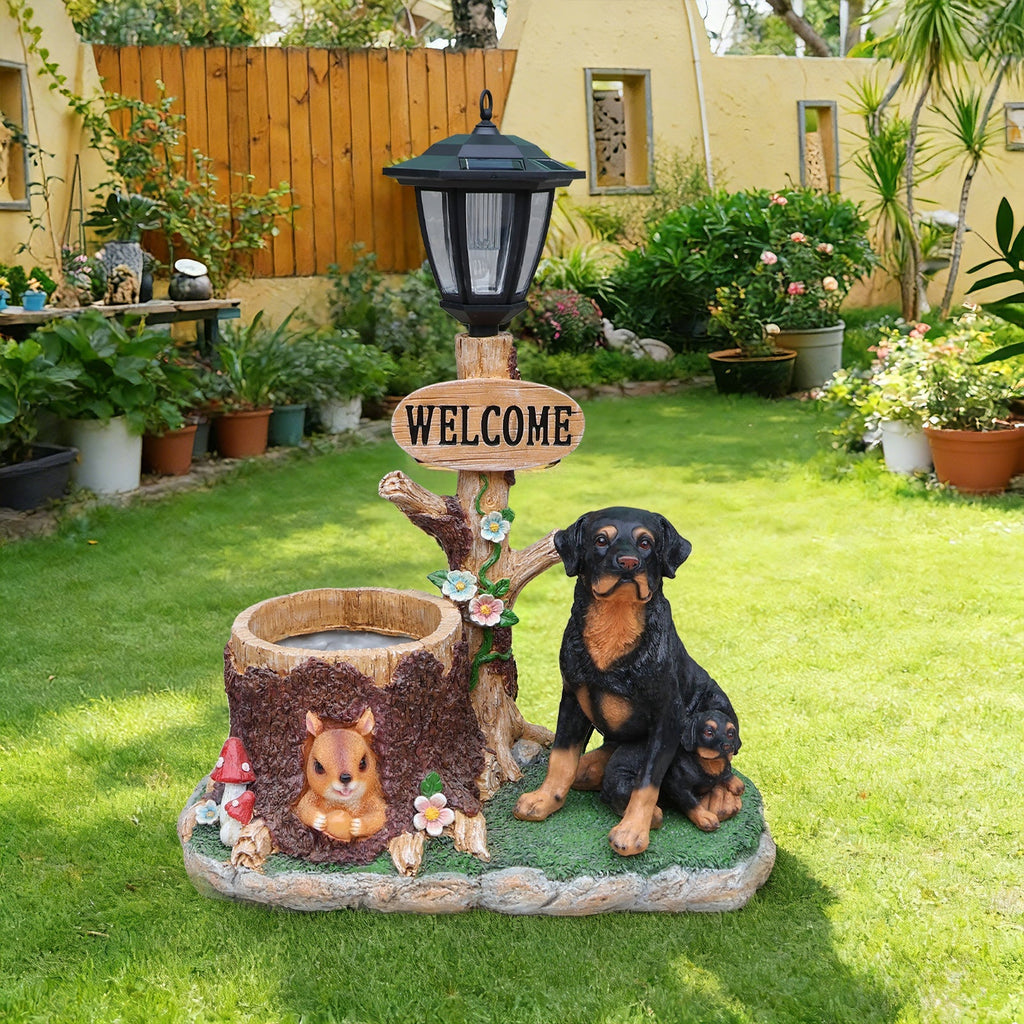 Rottweiler Dog Family Planter Statue