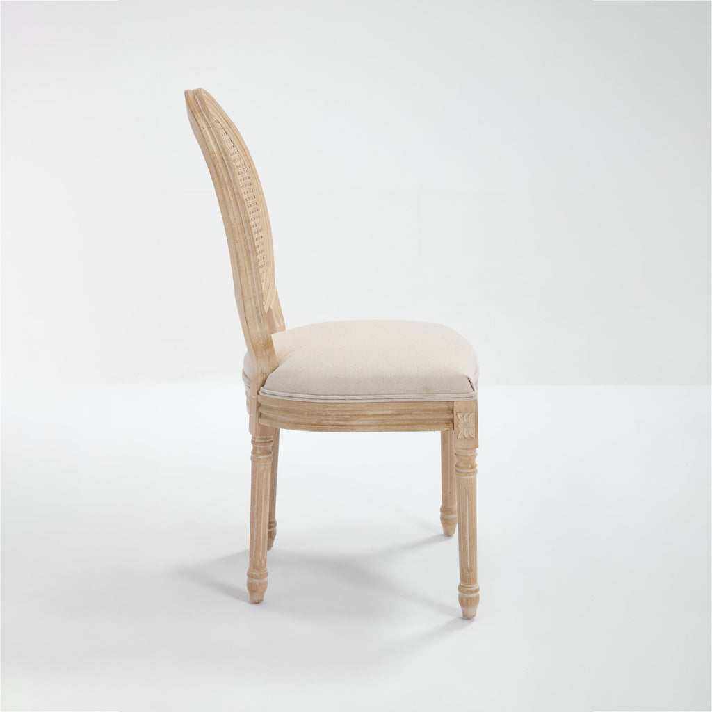 French Country Dining Chairs Set of 2 Upholstered with Rattan Back