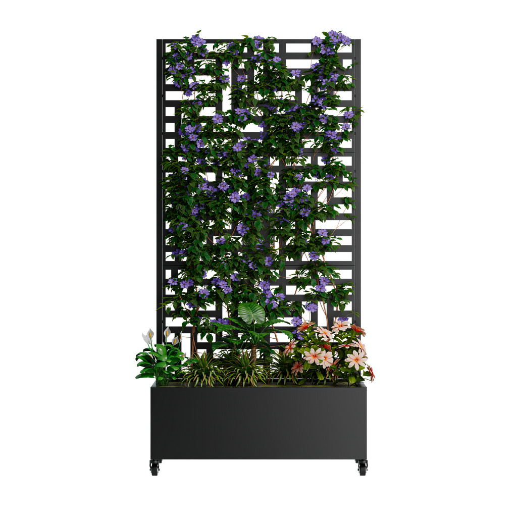 Metal Planter Box with Trellis, 73"x35"x16" Raised Garden Bed