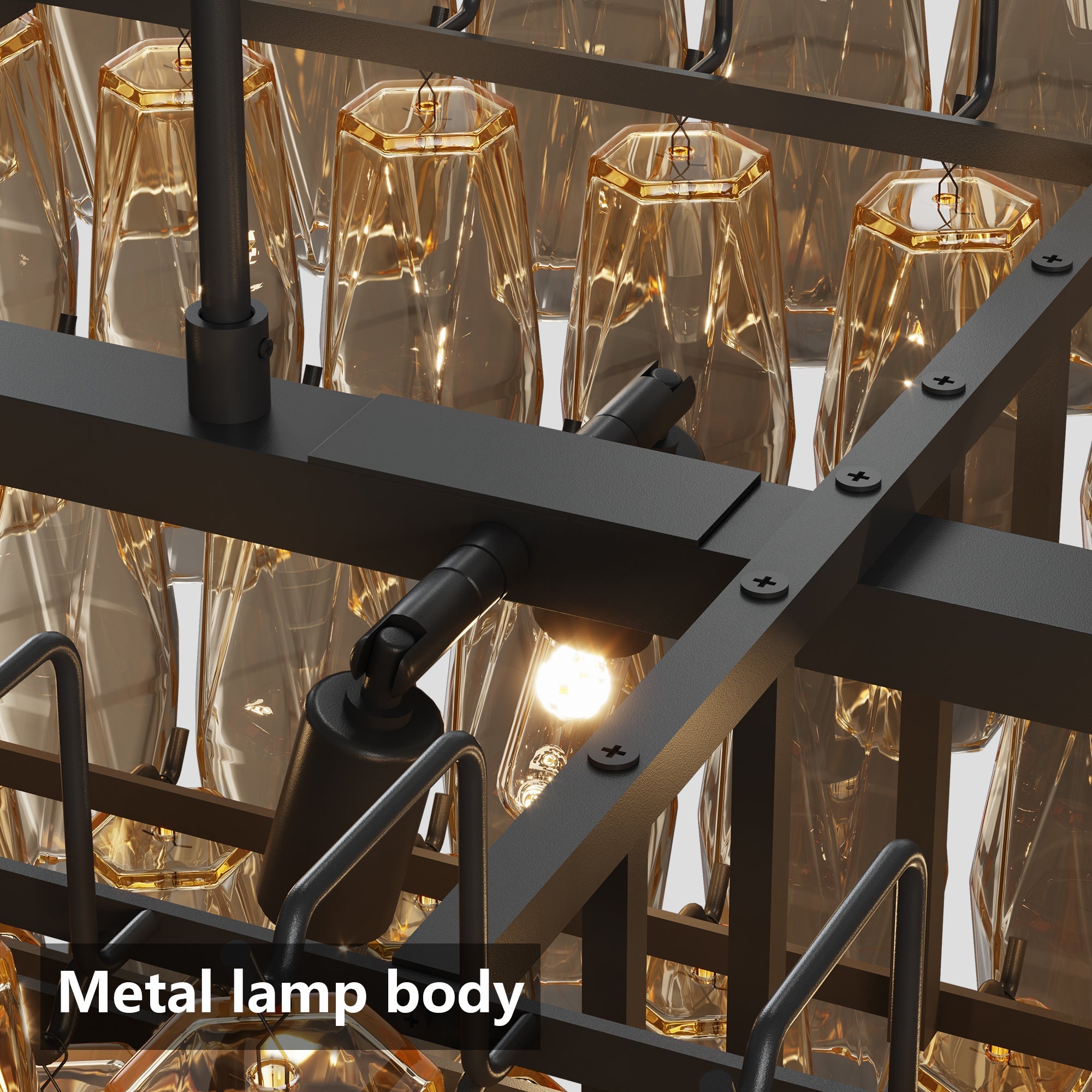 54-Inch Black Rectangular 12-Light Smoke Glass Chandelier