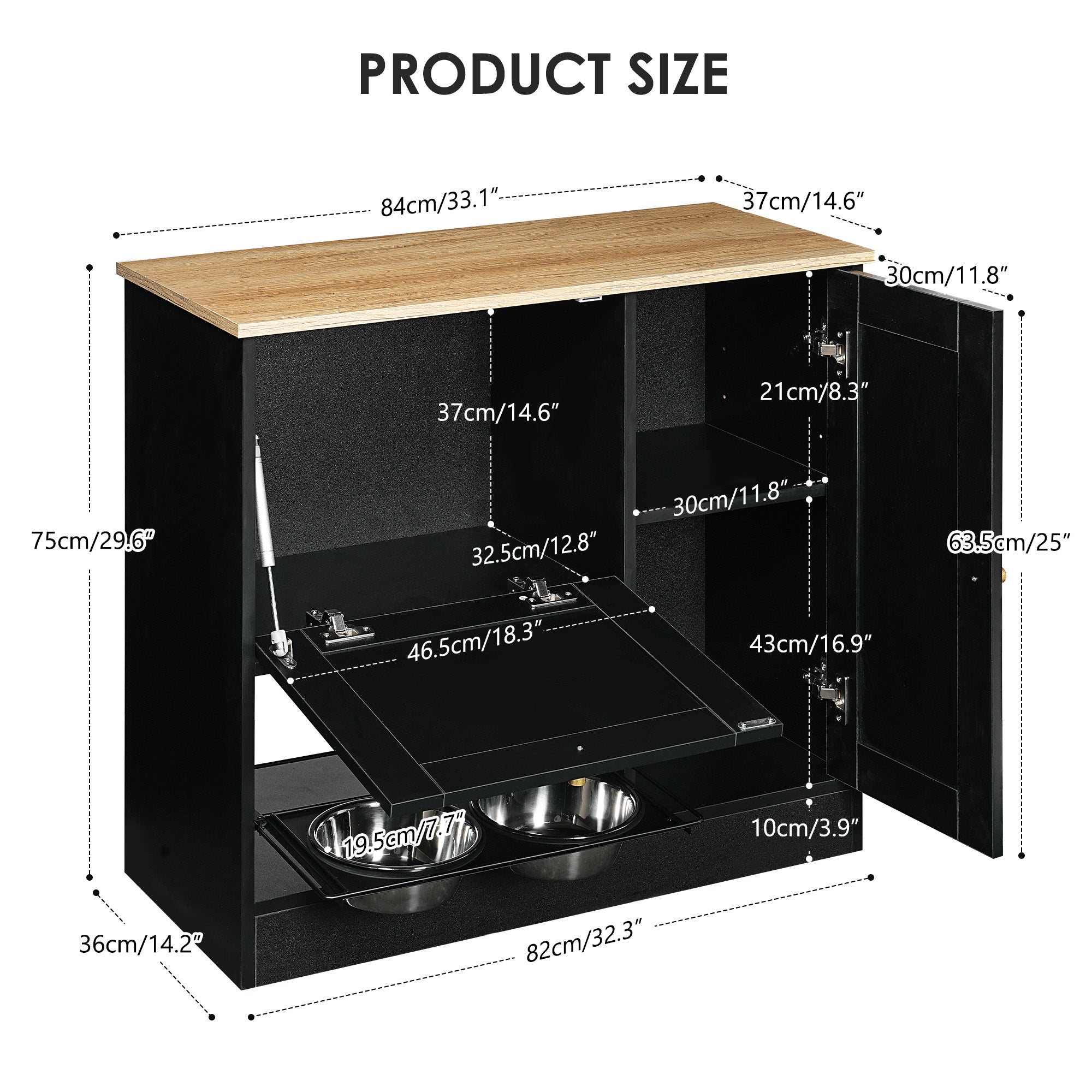 Feeding Station with 2 Lockers and Elevated Bowls Black