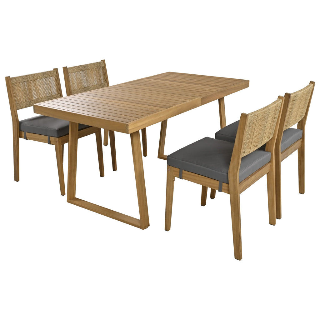 U_Style Multi-Person Outdoor Acacia Wood Dining Table and Chair Set