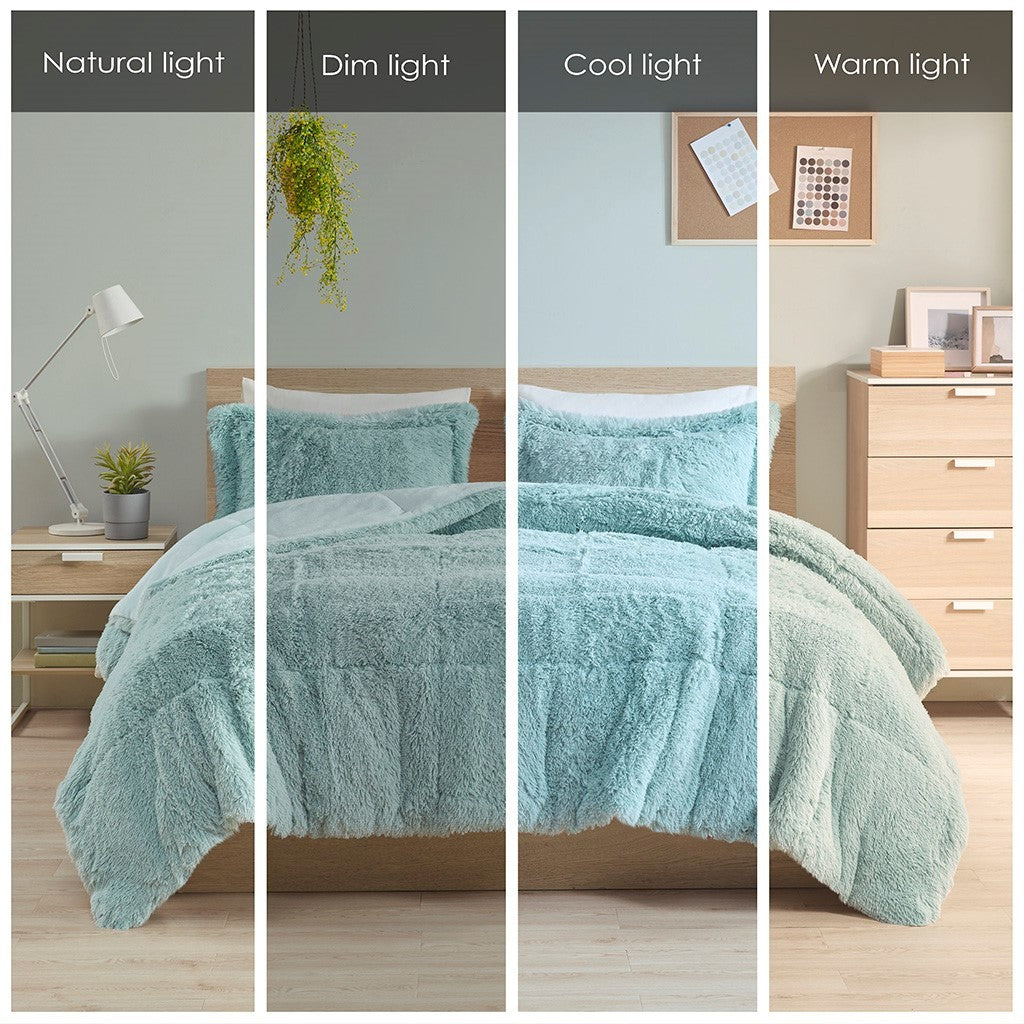 King/Cal King Shaggy Long Fur Comforter Mini Set
