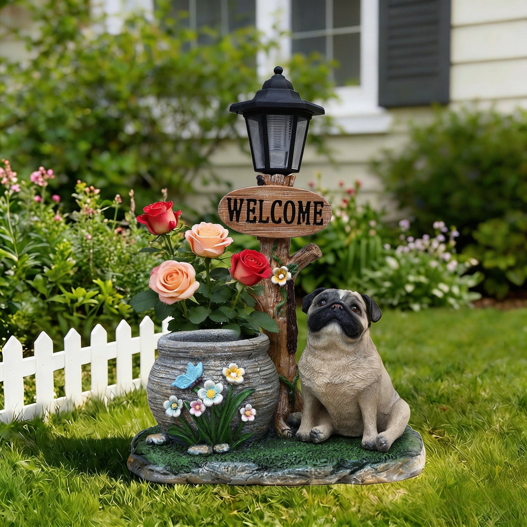 Sitting Pug Dog Planter Statue