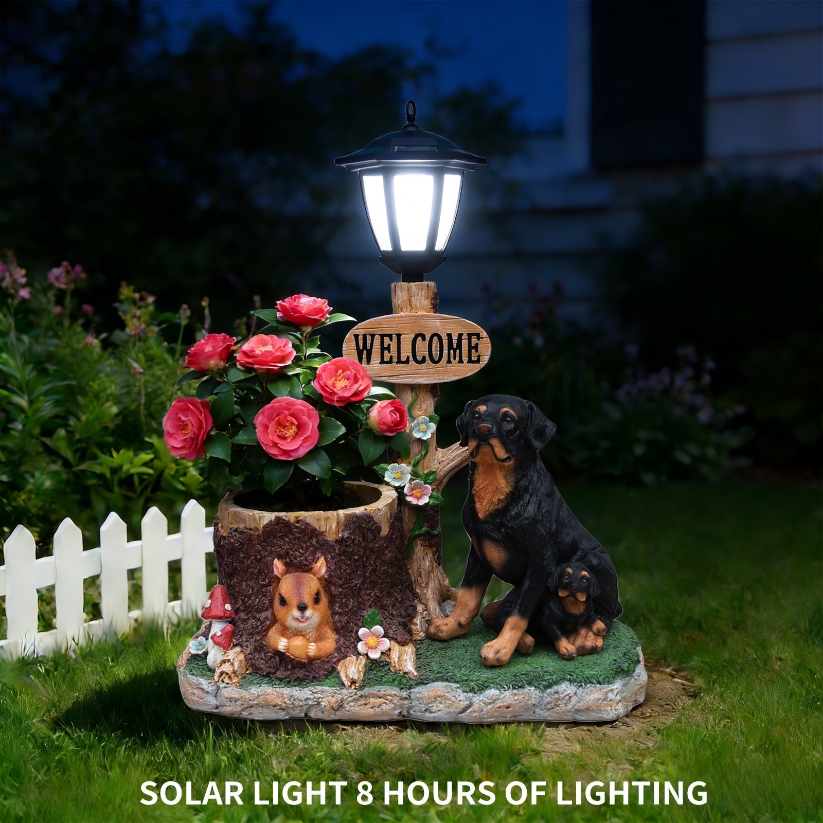 Rottweiler Dog Family Planter Statue